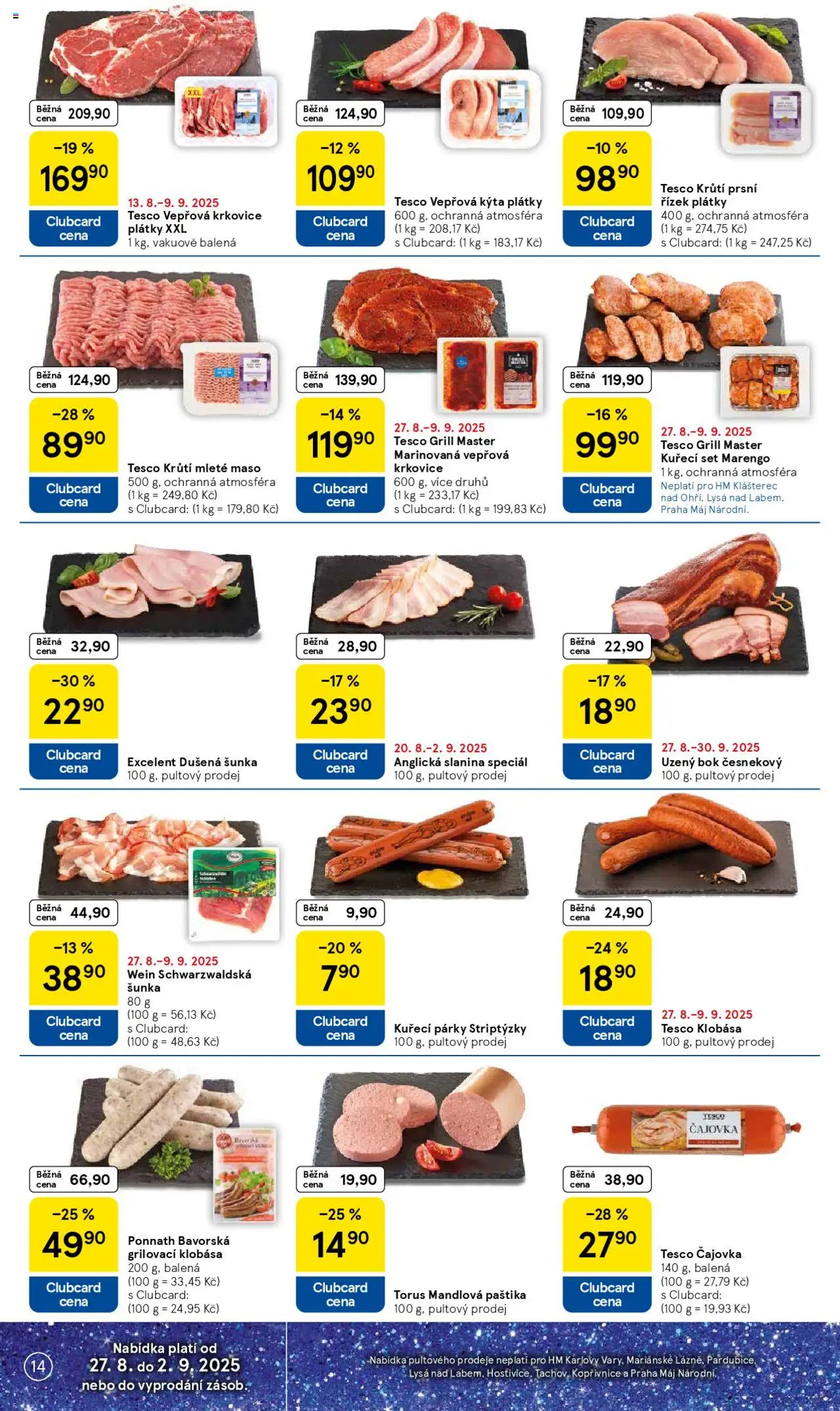 Tesco leták - Hypermarket od 27.08.2025 | Strana: 14 | Produkty: Párky, Klobása, Maso, Vepřová Kýta