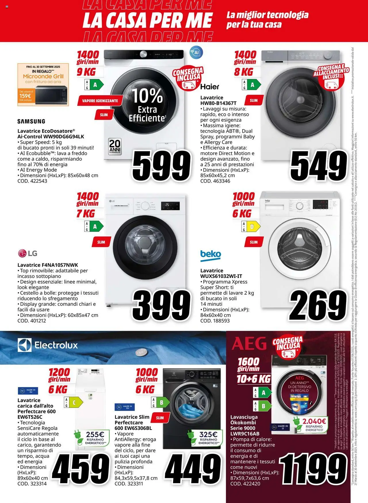 Volantino Media World del 04.09.2025 | Pagina: 4 | Prodotti: Microonde, Acqua, Lavatrice, Samsung
