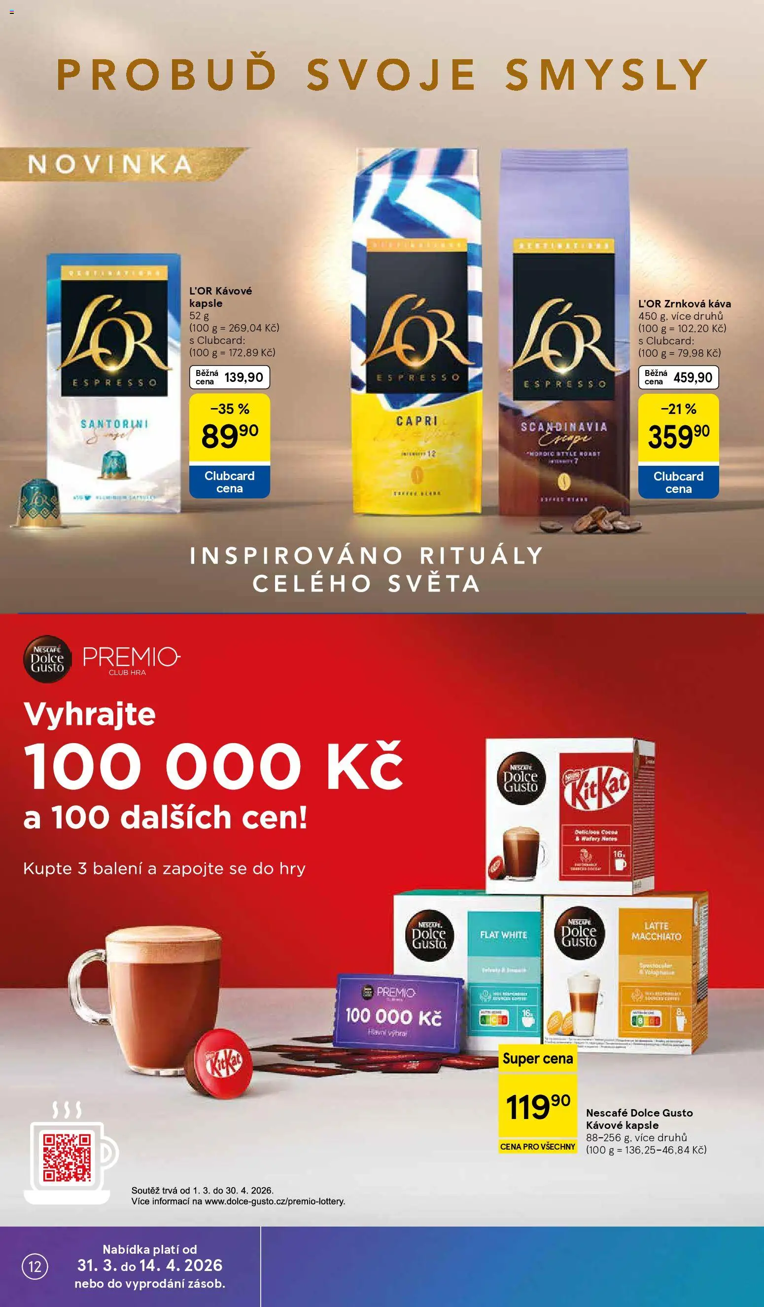 Tesco leták - Hypermarket od 31.03.2026 | Strana: 12 | Produkty: Nescafé Dolce Gusto, Kávové kapsle, Hra, Nescafé