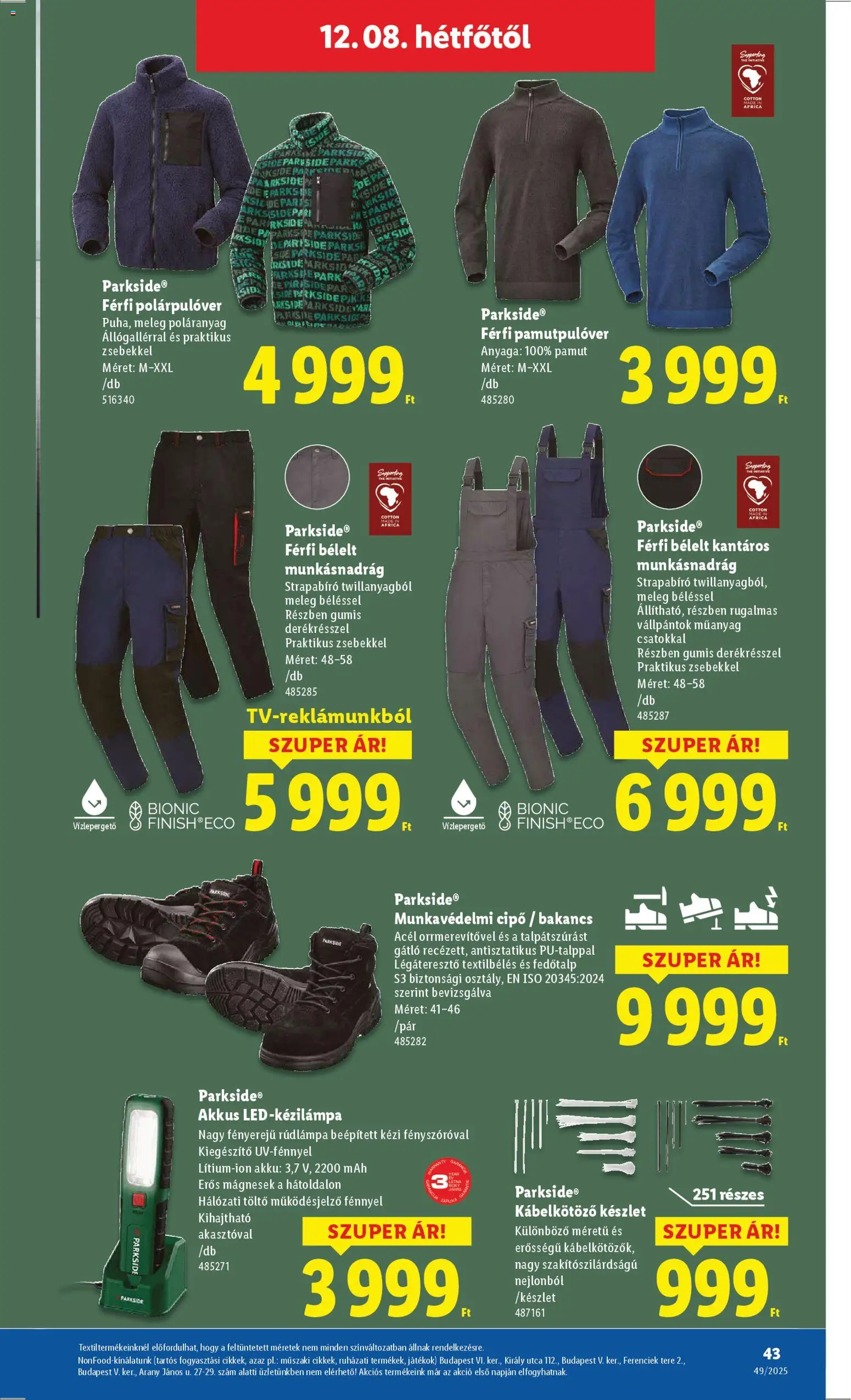 Lidl akciós ujság - amely érvényes a következő dátumtól: 04.12.2025 | Oldal: 43 | Termékek: Munkavédelmi cipő, Munkásnadrág, Játékok, Töltő