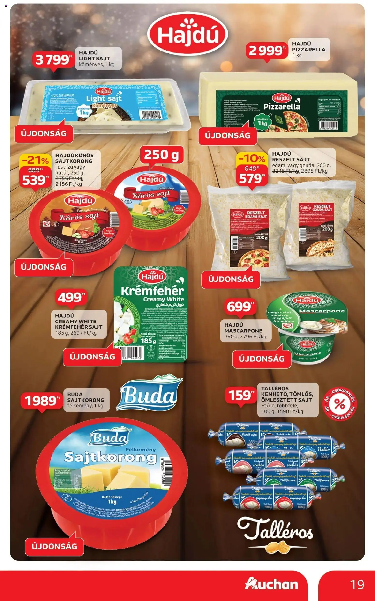 Auchan akciós ujság - amely érvényes a következő dátumtól: 18.12.2025 | Oldal: 19 | Termékek: Gouda, Edami sajt, Reszelt sajt, Sajt