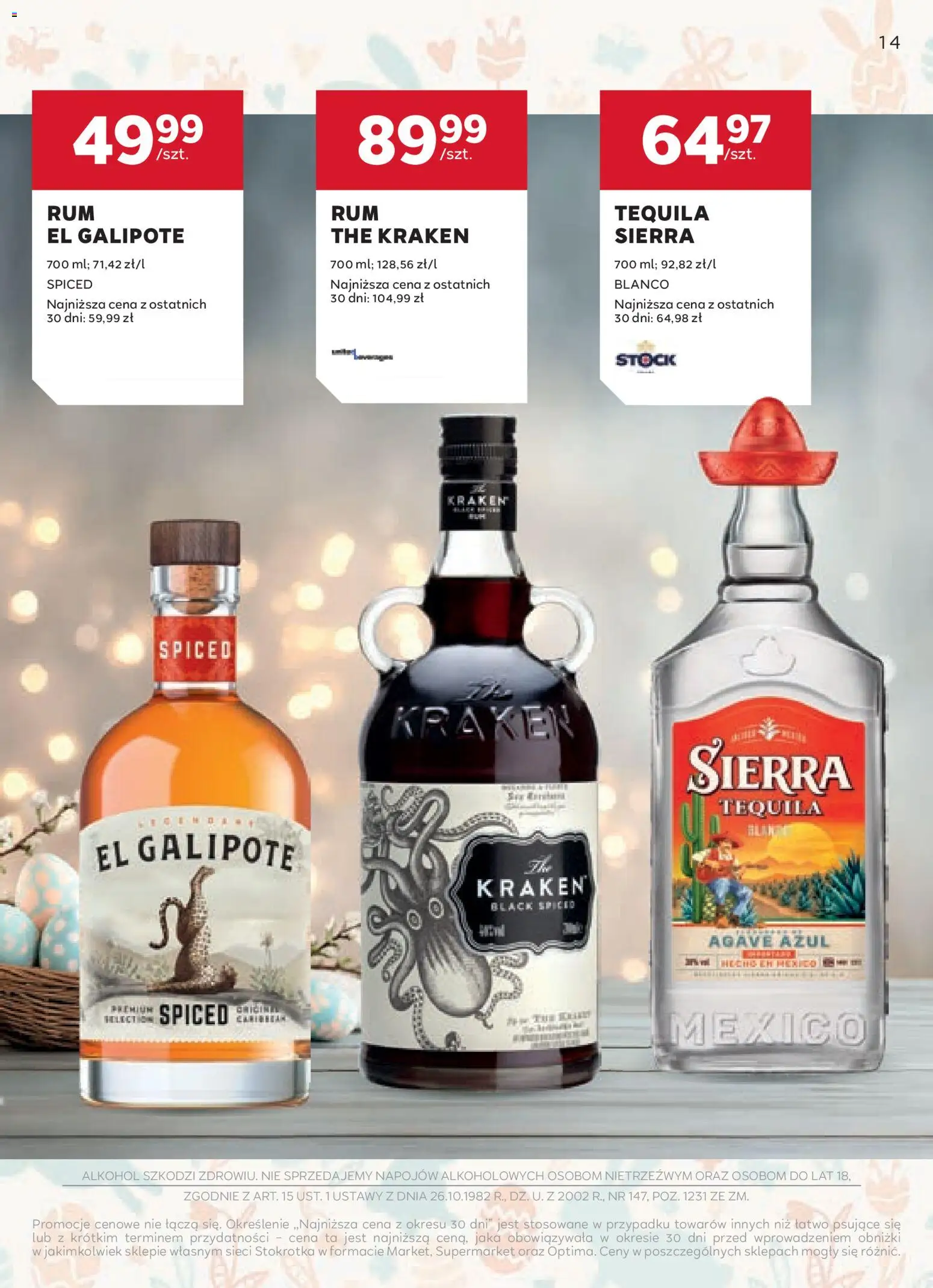 Stokrotka gazetka - Oferta alkoholowa od 19.03.2026 | Strona: 14 | Produkty: Stokrotka, Tequila, Alkohol