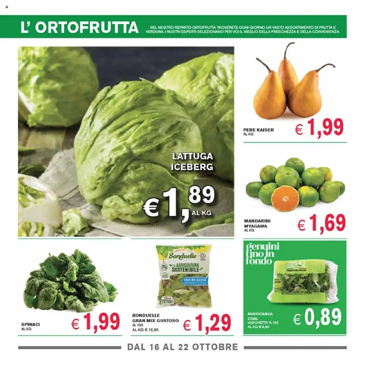 Volantino Coal del 09.10.2025 | Pagina: 3 | Prodotti: Misticanza, Mandarini, Frutta, Spinaci