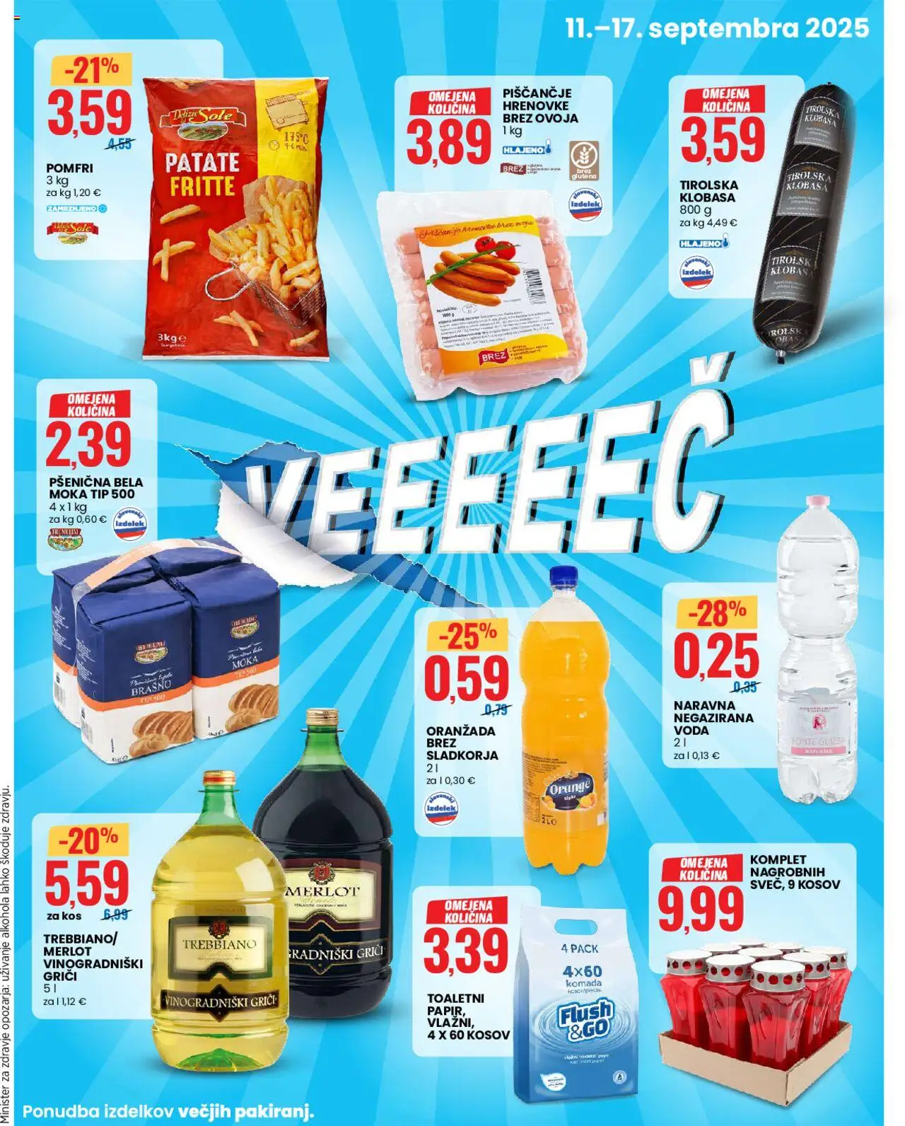 Novi Eurospin katalog ponudbe – veljaven od 11.09.2025 | Stran: 5 | Izdelki: Hrenovke, Moka, Kos, Voda