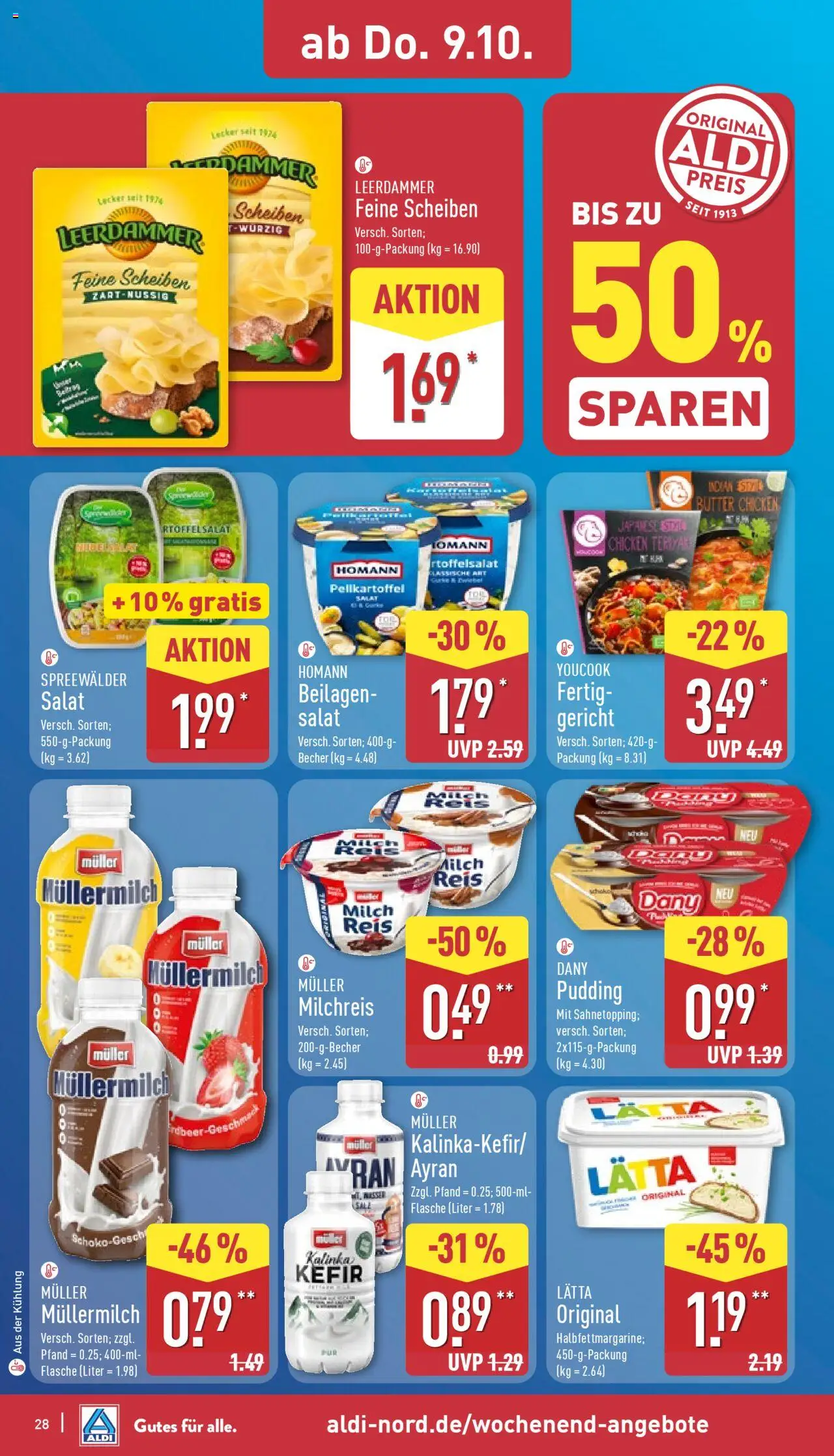 Aldi Prospekt 	 – gültig ab 06.10.2025 | Seite: 28 | Produkte: Leerdammer, Lätta, Müllermilch, Reis