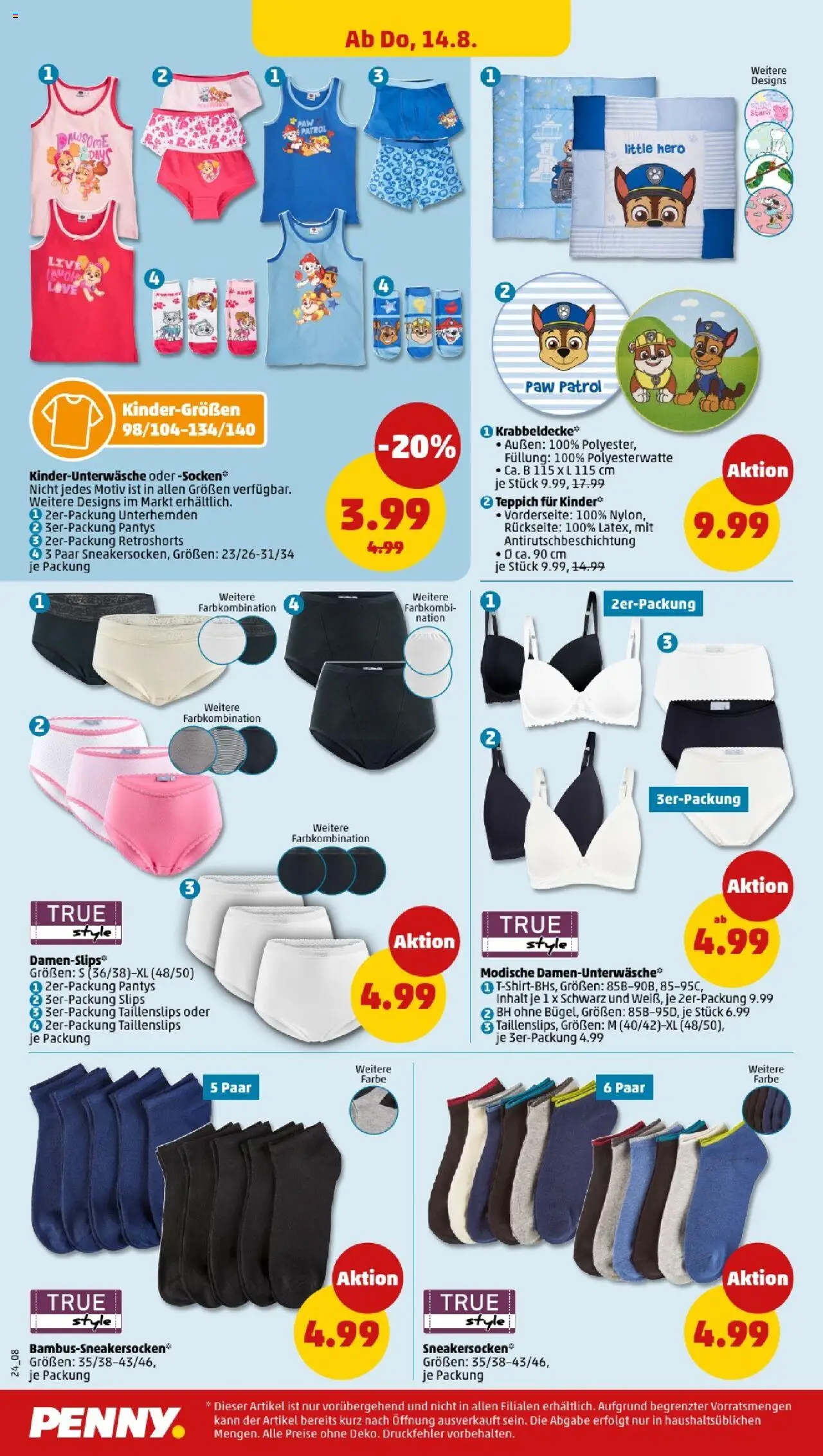 Penny - Niedersachsen - gültig ab dem 11.08.2025 | Seite: 24 | Produkte: Teppich, BH, Socken