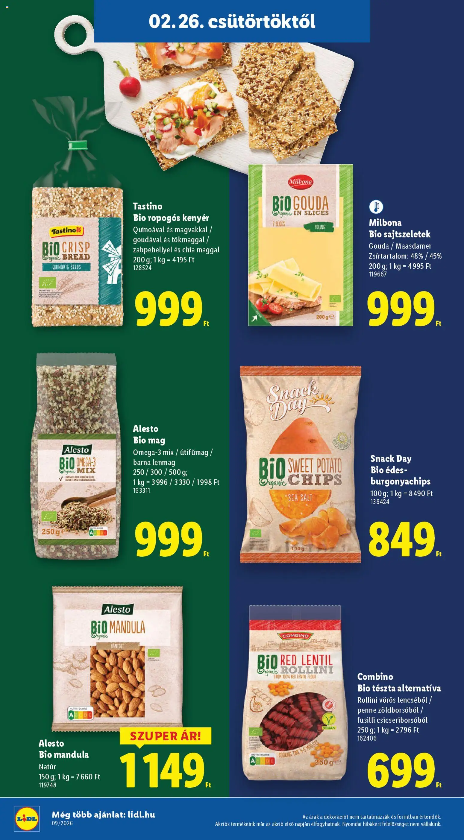 Lidl akciós ujság - amely érvényes a következő dátumtól: 26.02.2026 | Oldal: 32 | Termékek: Chips, Gouda, Penne, Quinoa