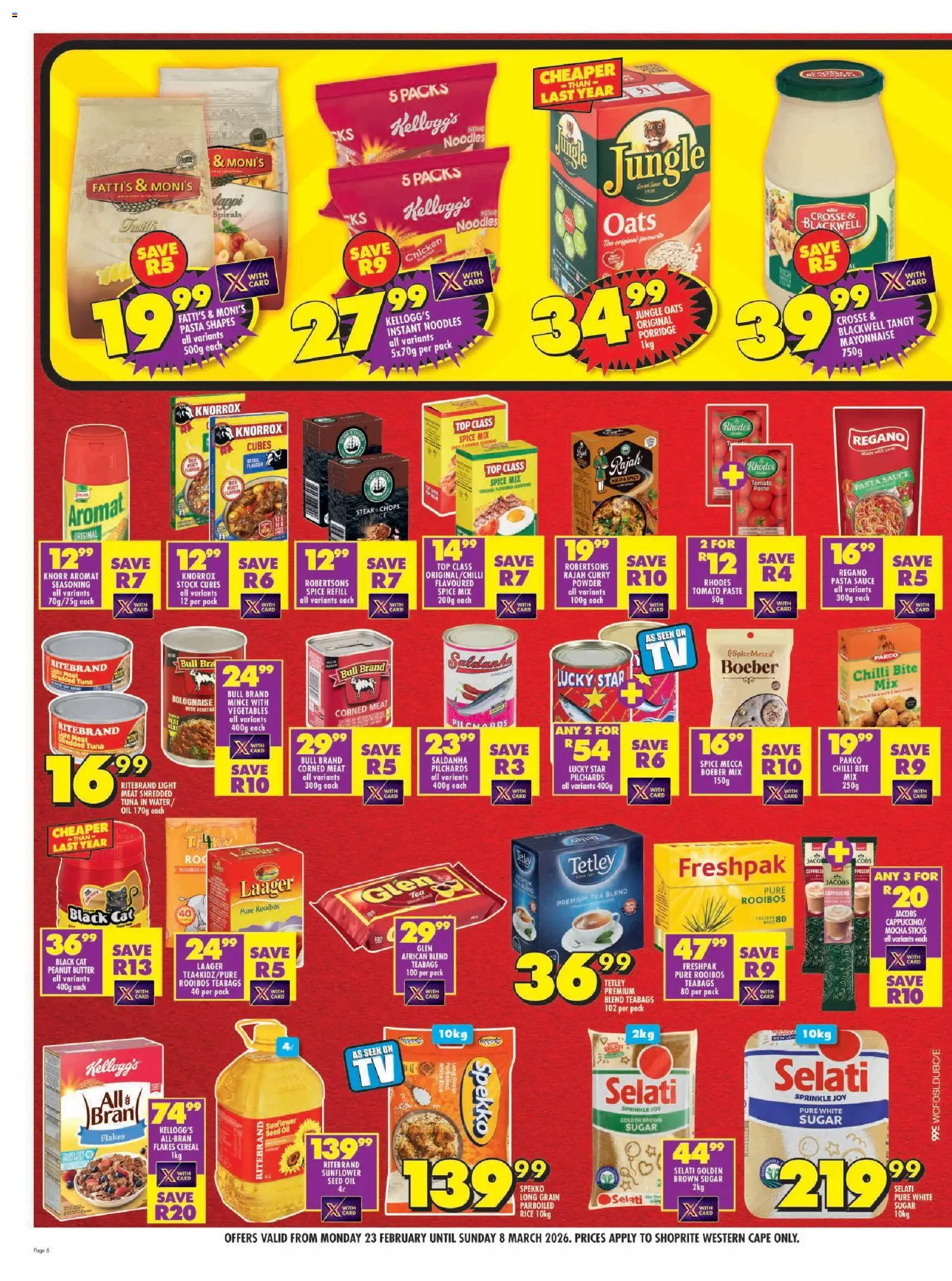 New Shoprite catalogue – valid from 23.02.2026 | Page: 6 | Products: Corned meat, Butter, Oil, Pasta