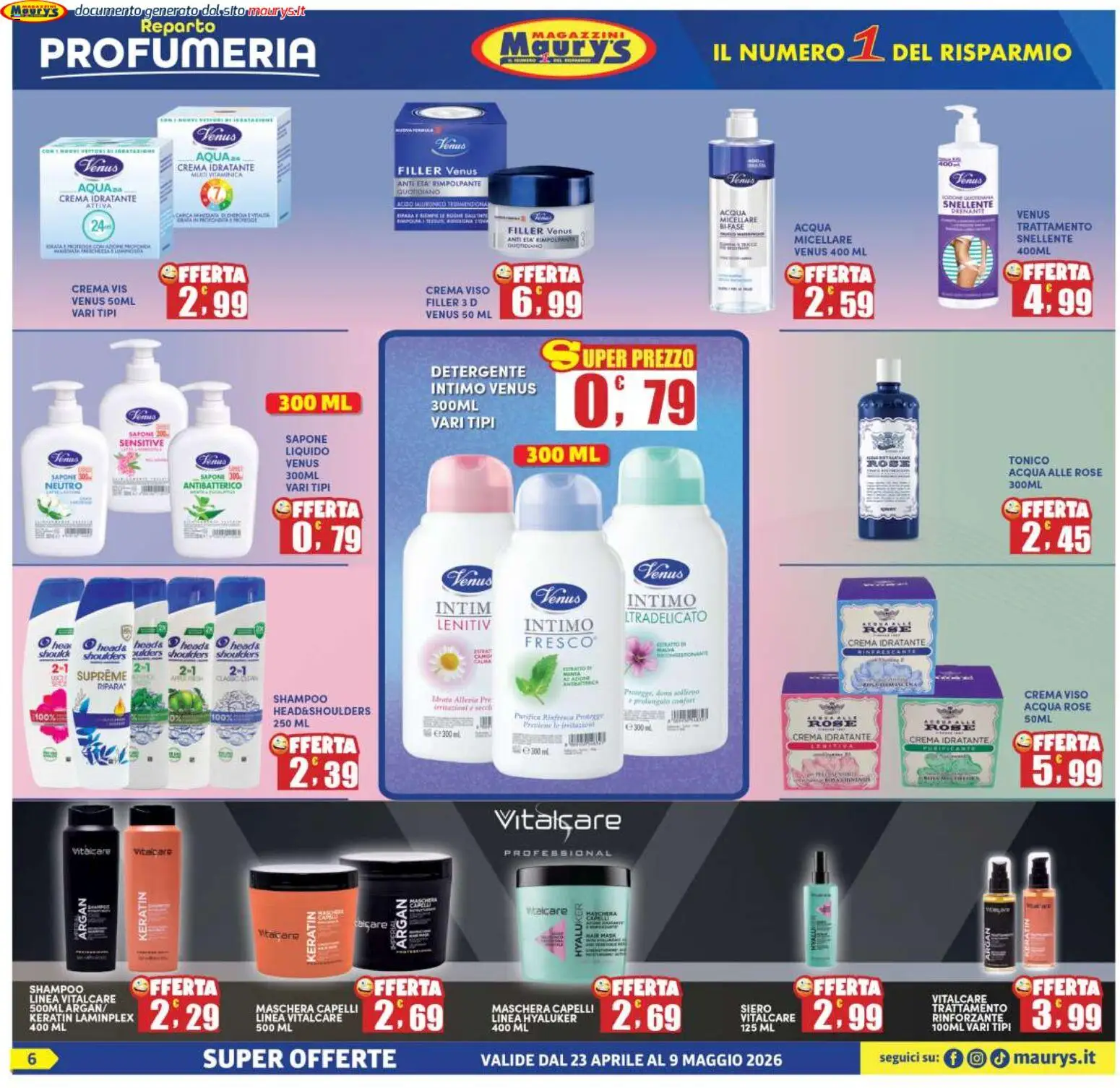 Volantino Maury's del 23.04.2026 | Pagina: 6 | Prodotti: Maschera, Acqua micellare, Intimo, Acqua