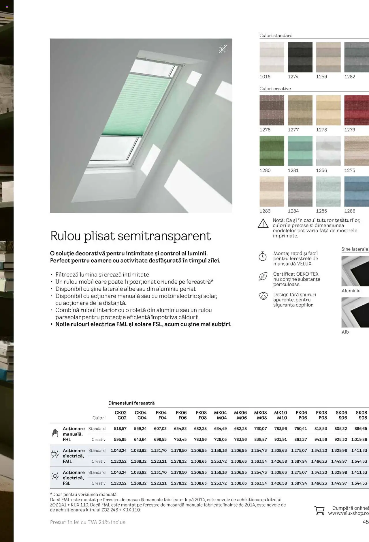 Velux catalog - Rulouri şi rolete – valabil de la 25.02.2025 | Pagină: 45 | Produse: Tavuk suyu, Fereastră