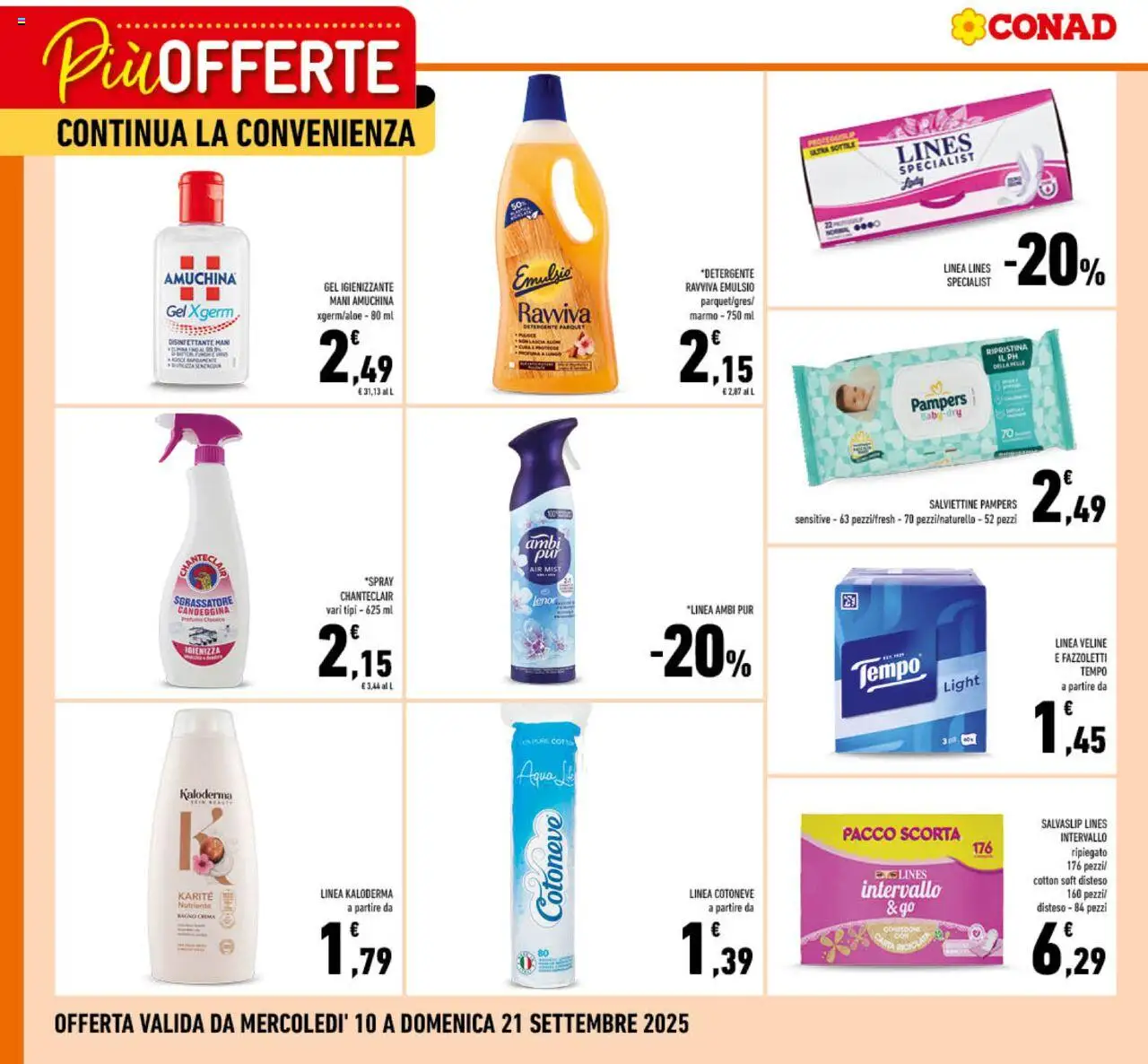Volantino Conad del 10.09.2025 | Pagina: 3 | Prodotti: Detergente, Candeggina, Sgrassatore, Pampers