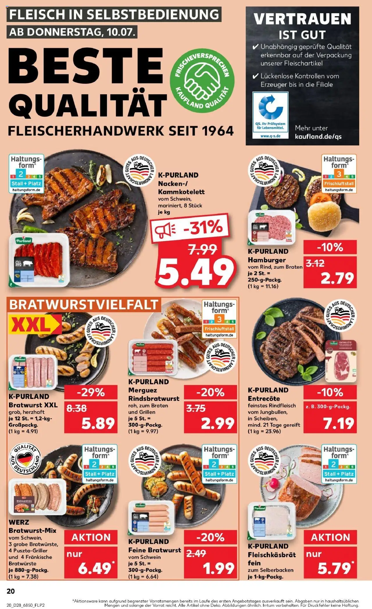 Kaufland prospekt Steinheim An Der Murr	 - gültig ab dem 09.07.2025 | Seite: 20 | Produkte: Bratwurst, Entrecote, Rindfleisch, Fleisch