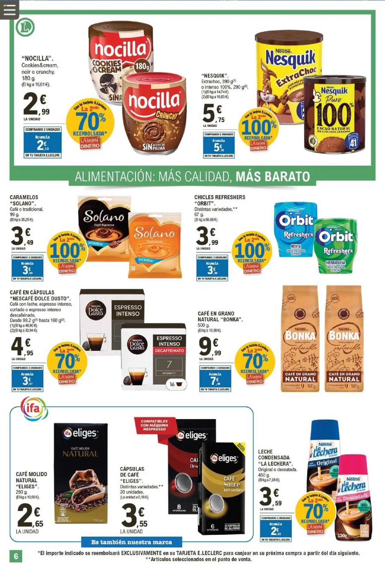 E.Leclerc folleto │ válido desde el 21.01.2026 | Página: 6 | Productos: Leche, Café, Café en cápsulas, Φρυγανιές σικάλεως