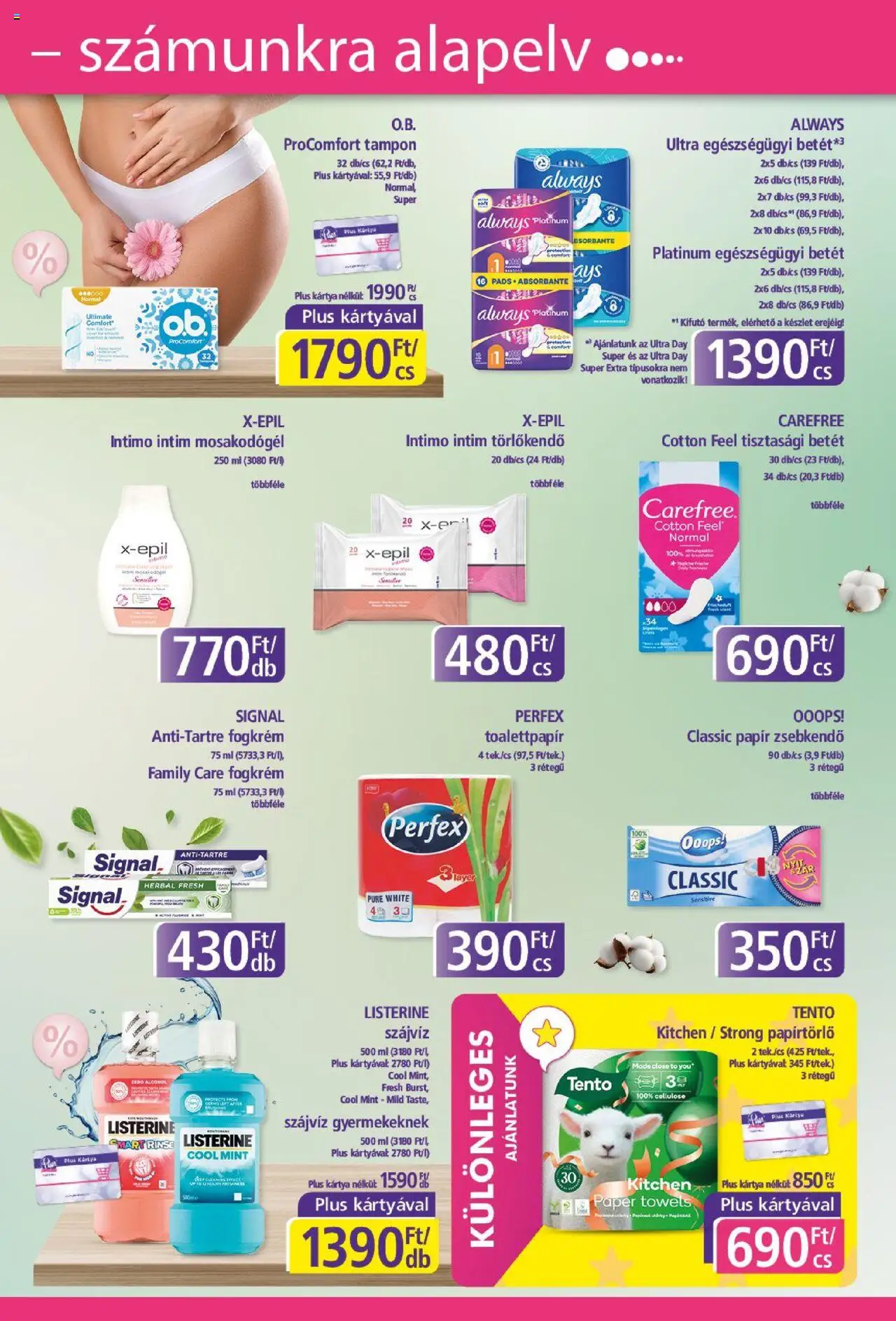 Plus Market akciós ujság - amely érvényes a következő dátumtól: 04.09.2025 | Oldal: 5 | Termékek: Törlőkendő, Tisztasági betét, Fogkrém, Szájvíz