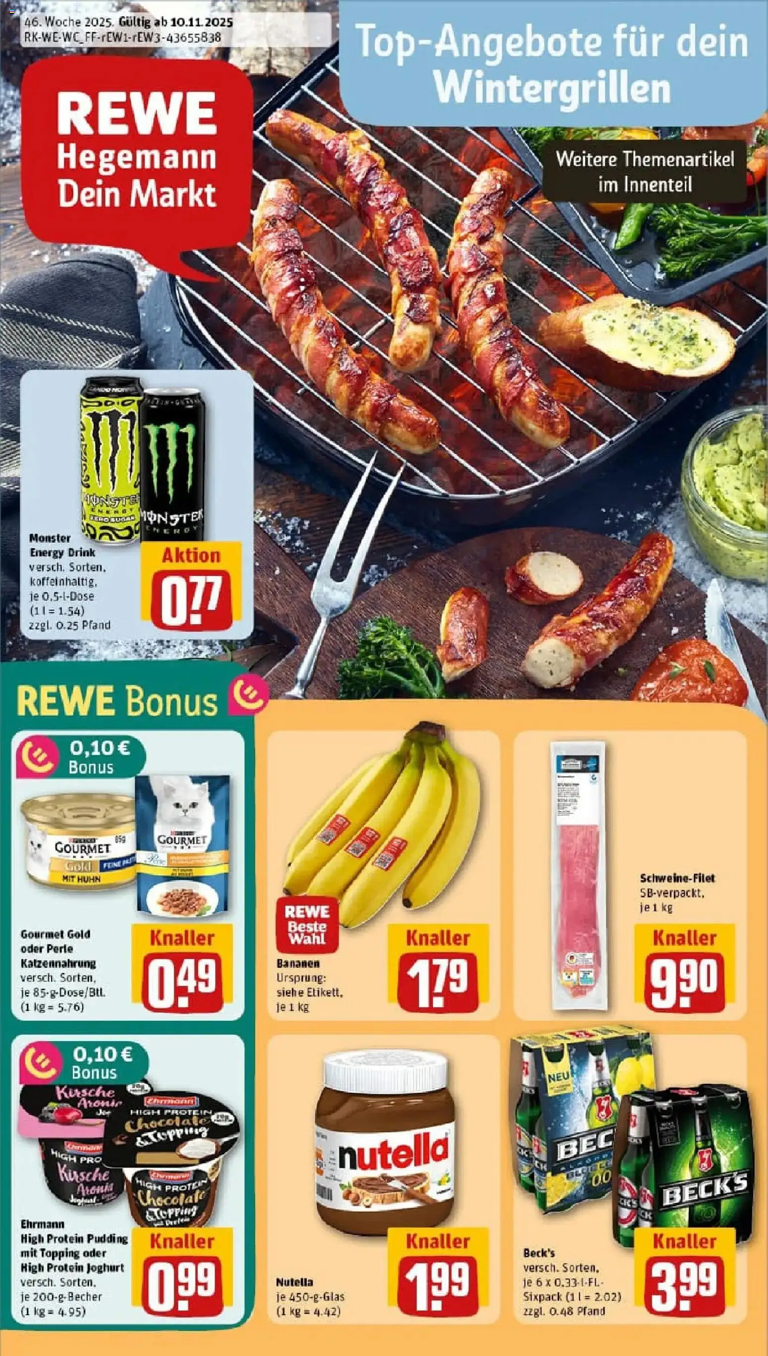 Rewe prospekt Düsseldorf / Lierenfeld	 – gültig ab 10.11.2025 | Seite: 1 | Produkte: High protein pudding, Energy, Bananen, Pudding