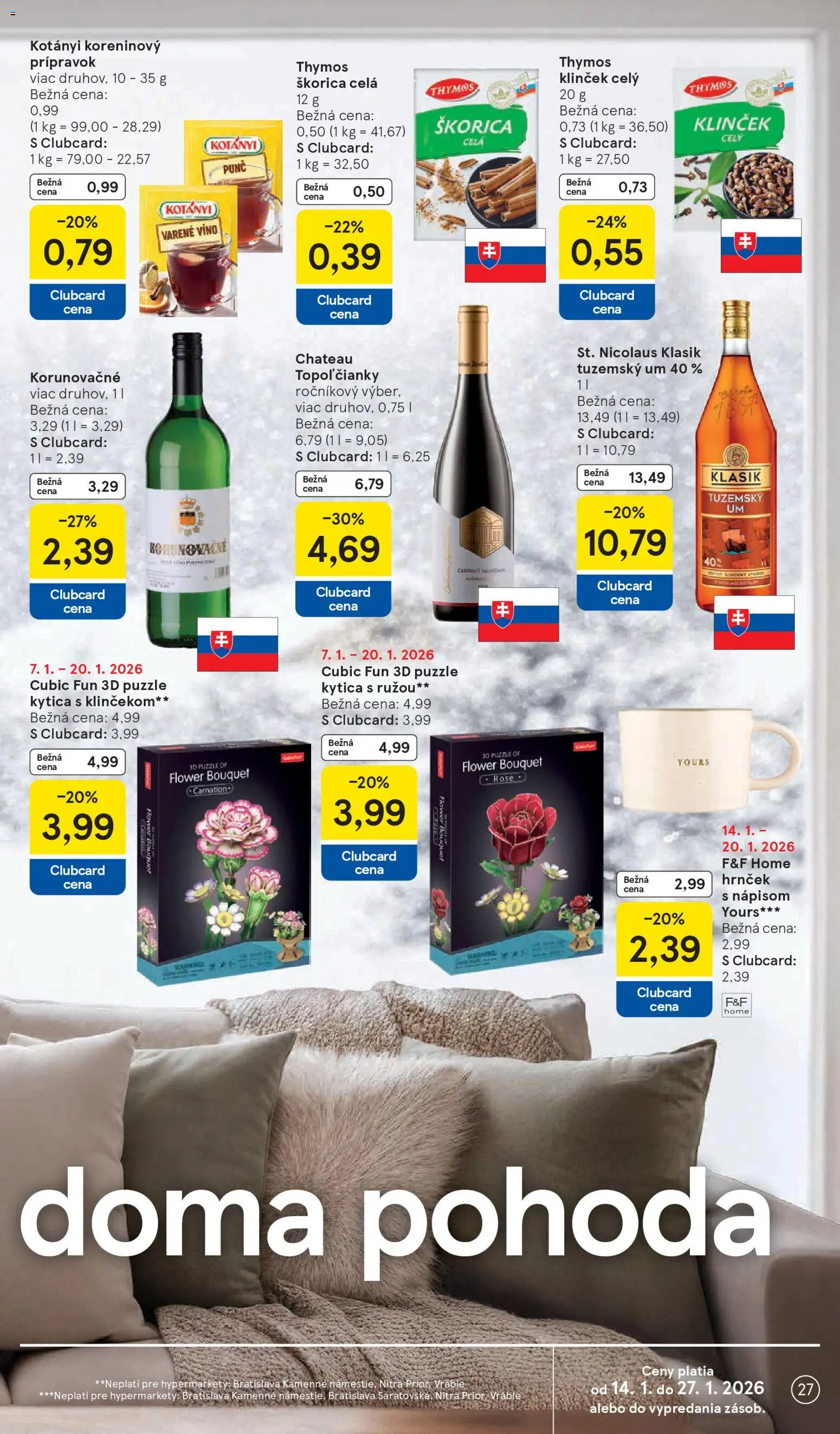 Nové Tesco akcie – leták je platný od 14.01.2026 | Strana: 27 | Produkty: Víno, Puzzle, Rum