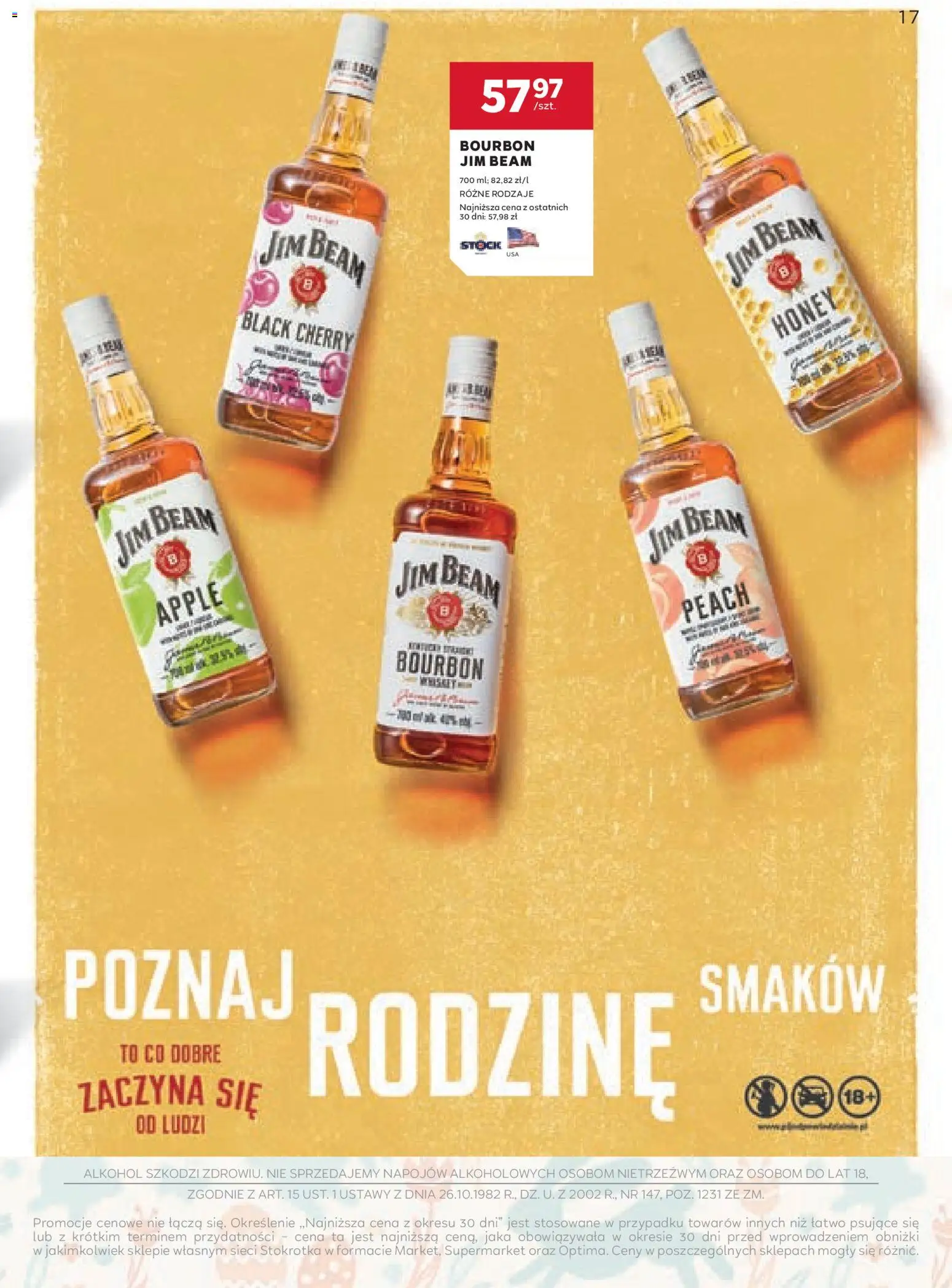 Stokrotka gazetka - Oferta alkoholowa od 19.03.2026 | Strona: 17 | Produkty: Bourbon, Jim Beam, Stokrotka, Alkohol