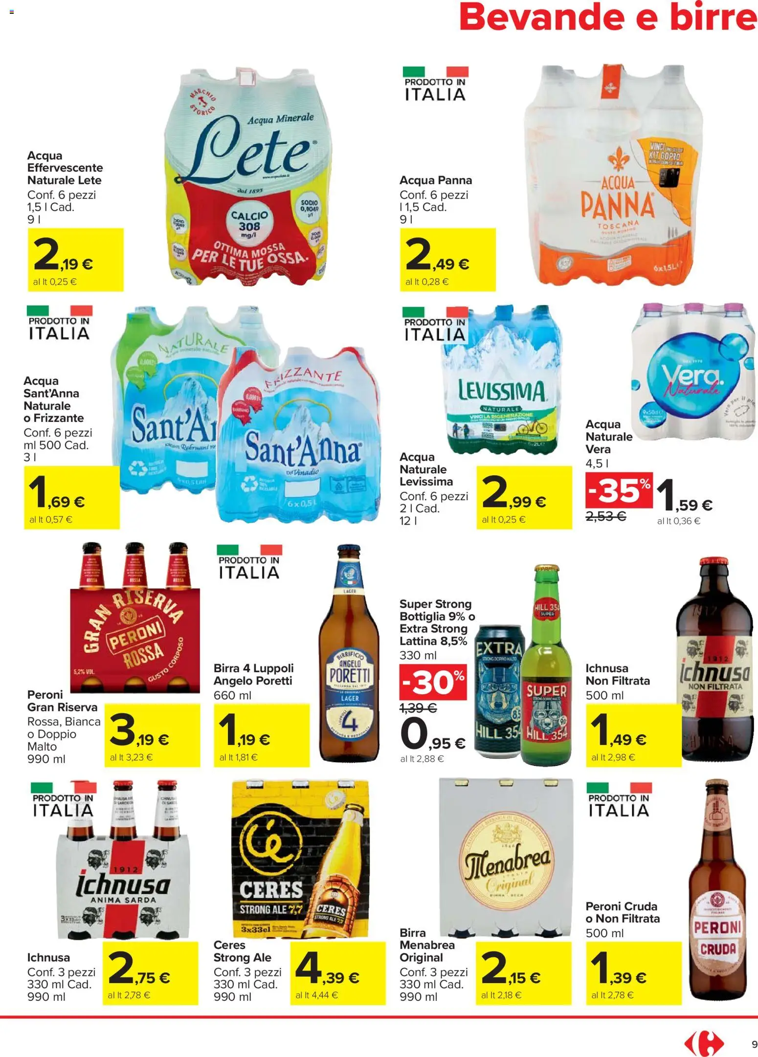 Volantino Carrefour del 27.12.2025 | Pagina: 9 | Prodotti: Panna, Acqua naturale, Acqua minerale, Bottiglia