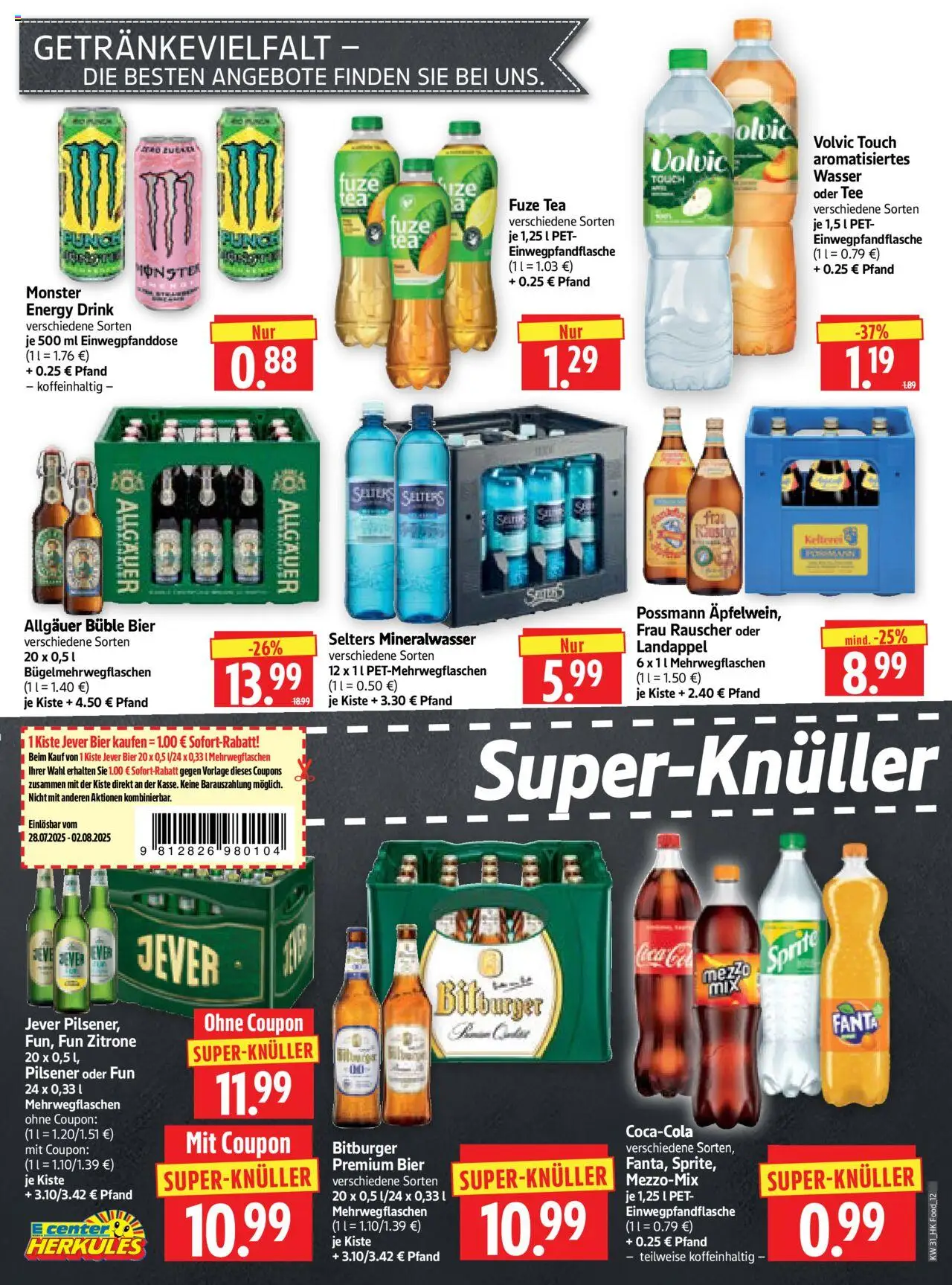 HERKULES Prospekt 	 - gültig ab dem 28.07.2025 | Seite: 12 | Produkte: Bitburger, Fuze tea, Volvic touch, Jever