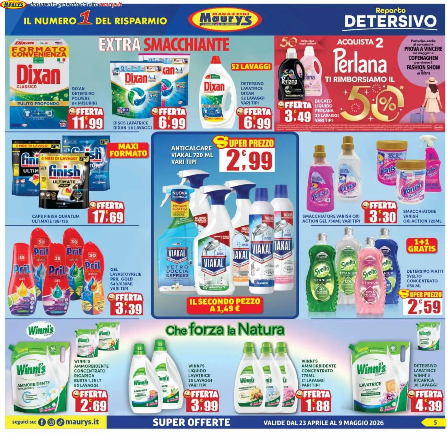 Volantino Maury's del 23.04.2026 | Pagina: 5 | Prodotti: Smacchiatore, Anticalcare, Lavatrice, Doccia