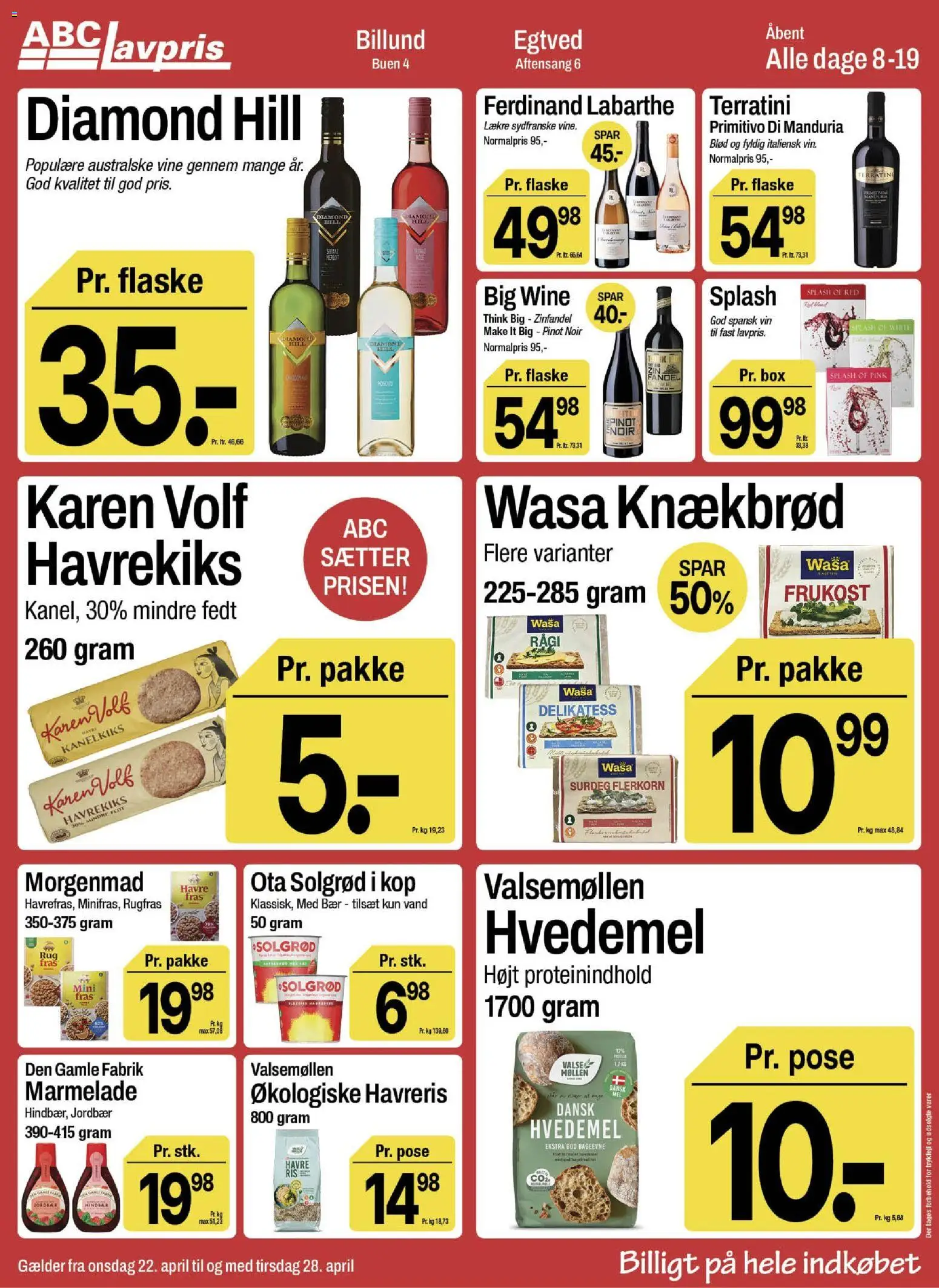 Abc Lavpris tilbudsavis – gyldig fra 22.04.2026 | Side: 7 | Produkter: Vin, Hvedemel, Knækbrød, Marmelade