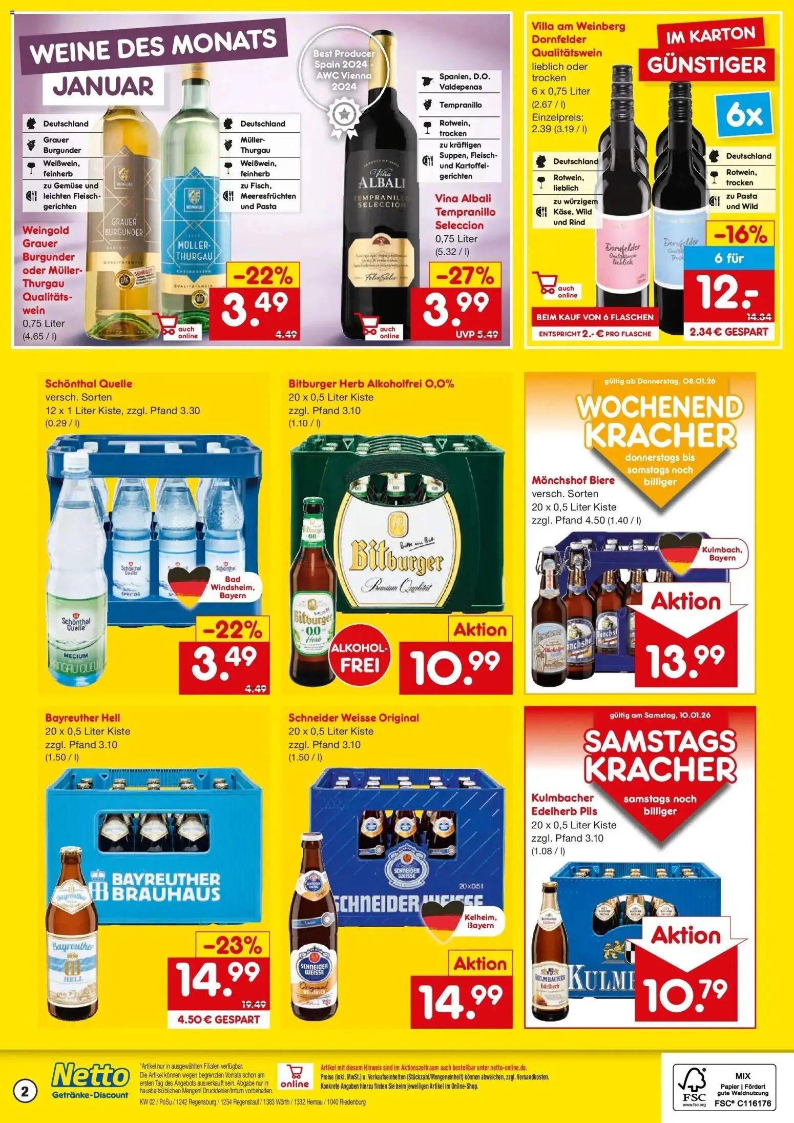 Netto Marken-Discount prospekt Wörth-Donau	 – gültig ab 05.01.2026 | Seite: 2 | Produkte: Bitburger, Pils, Wein, Fleisch