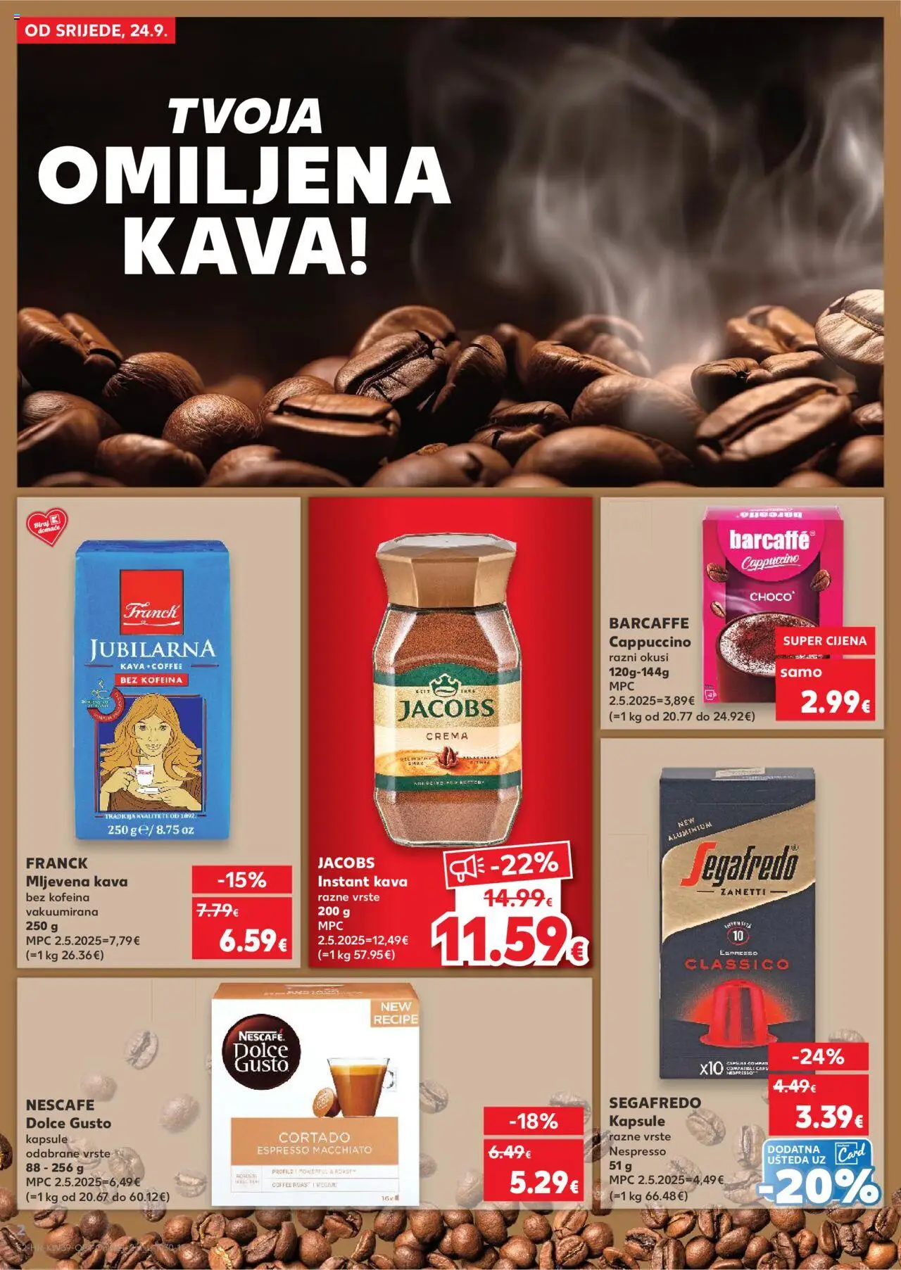 Kaufland HR akciós ujság - amely érvényes a következő dátumtól: 24.09.2025 | Oldal: 2 | Termékek: Dolce Gusto, Nescafé, Cappuccino