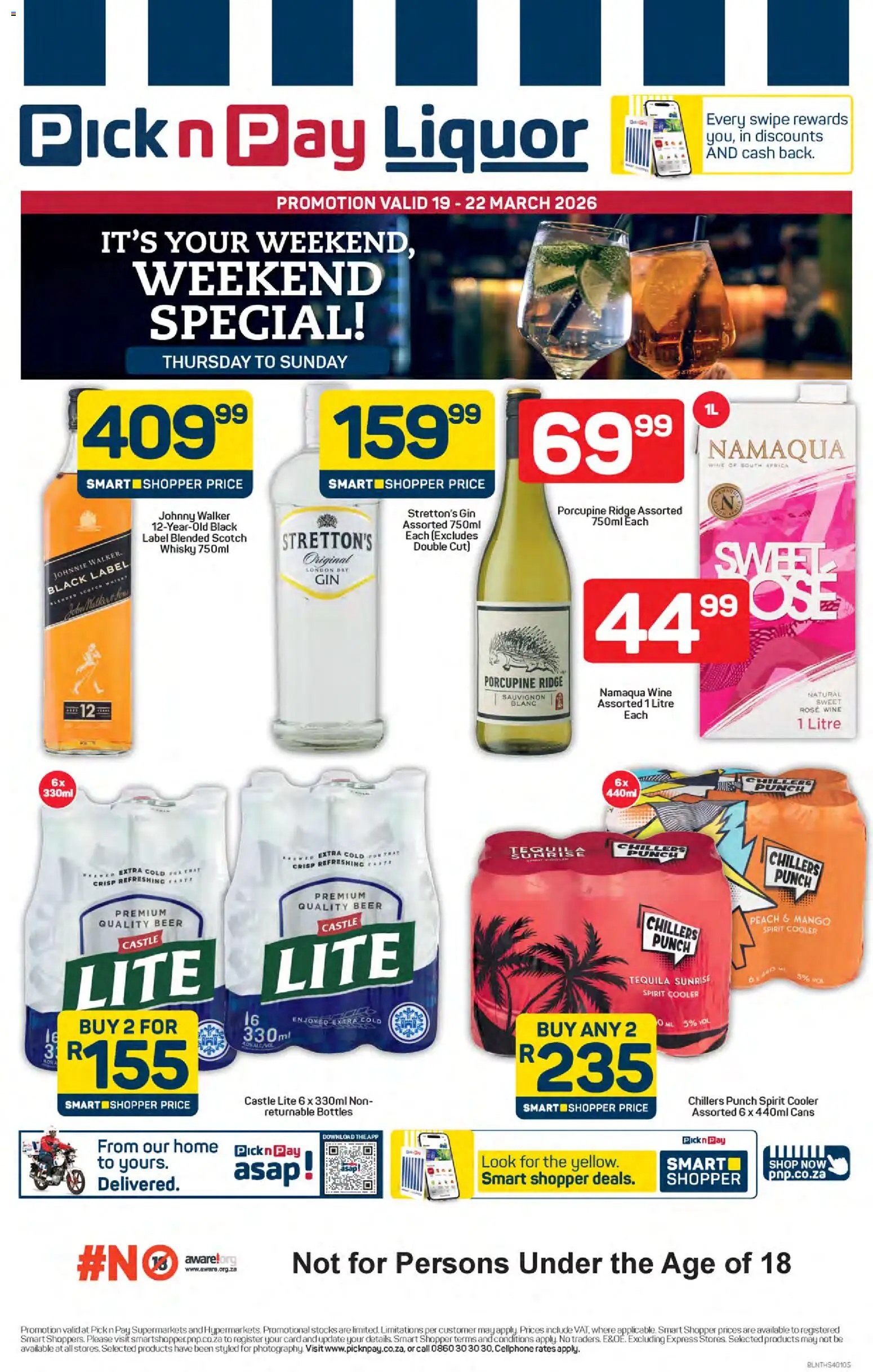 New Pick n Pay catalogue – valid from 19.03.2026 | Page: 1 | Products: Cooler, Beer, Gin, Peach