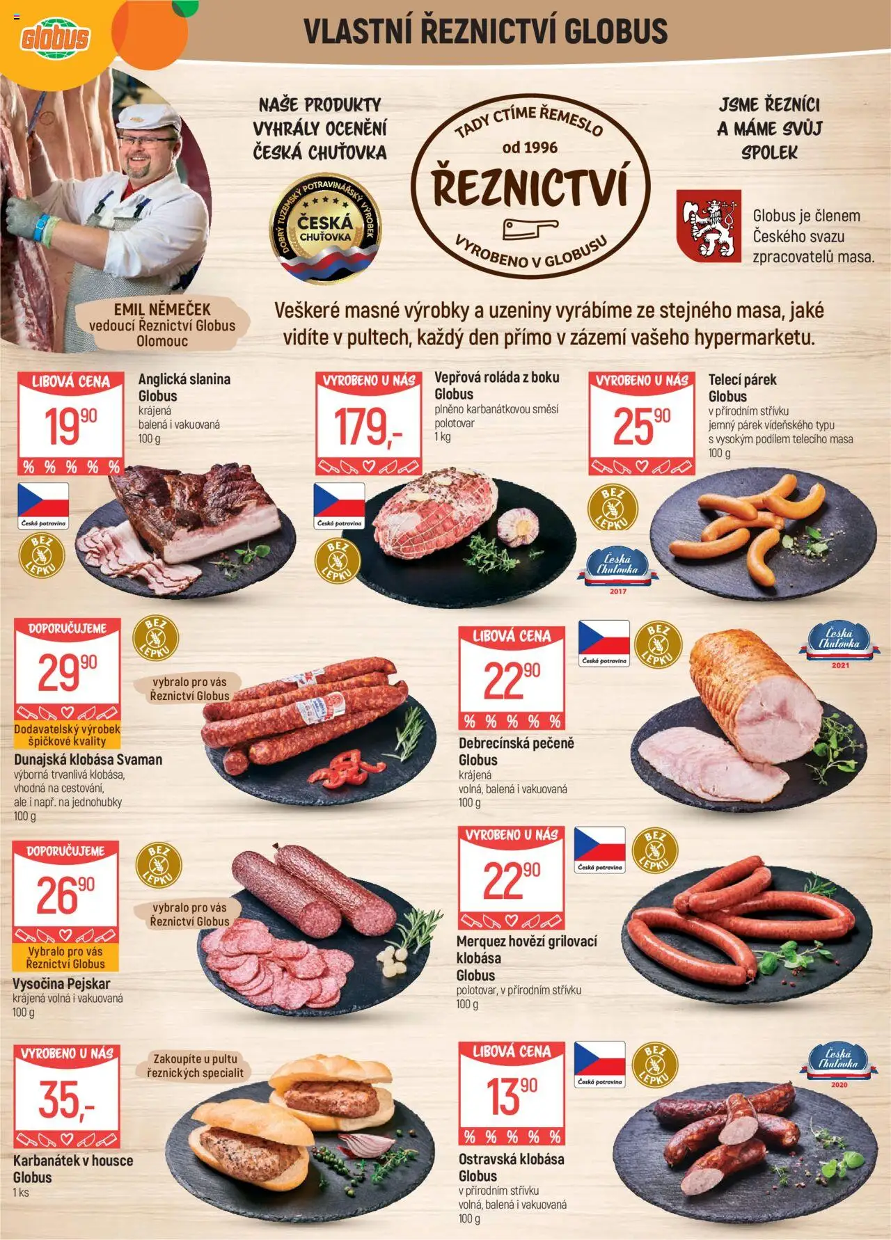 Globus leták - Olomouc od 13.08.2025 | Strana: 5 | Produkty: Hovězí, Klobása, Uzeniny, Vysočina