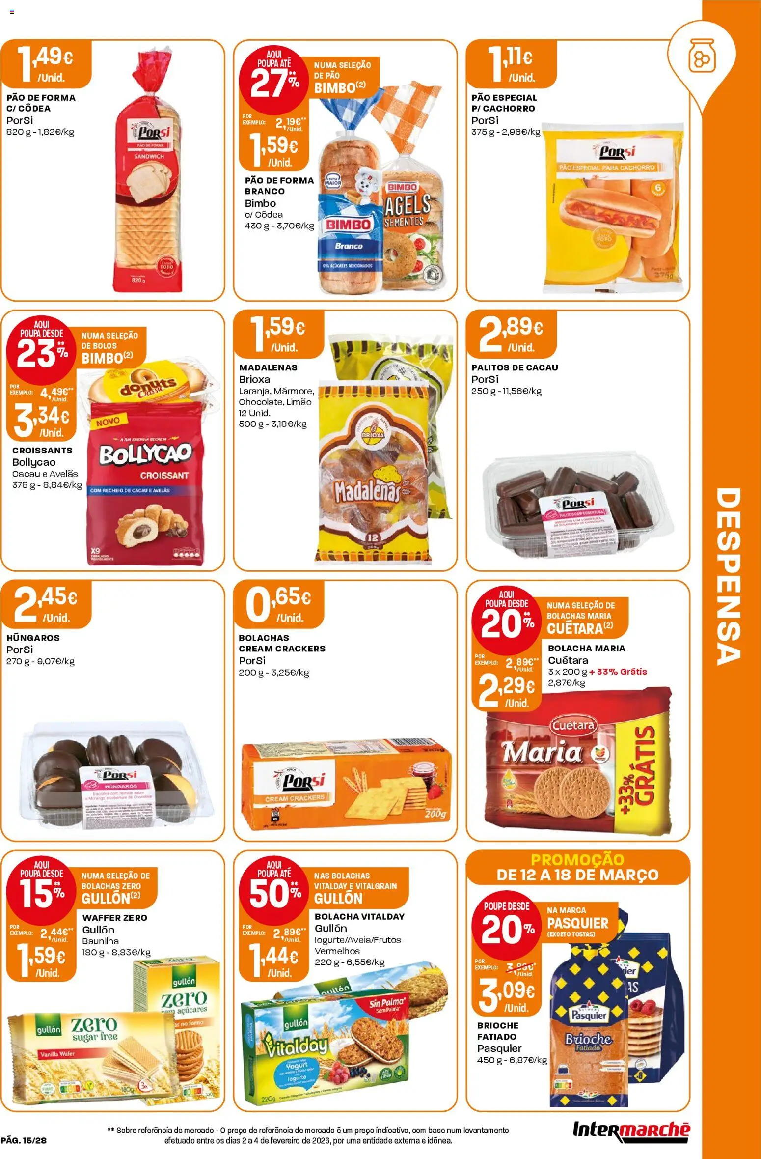 Intermarché Folheto Contact │ válido de 12.03.2026 | Página: 15 | Produtos: Pão de forma, Avelãs, Forno, Tostas