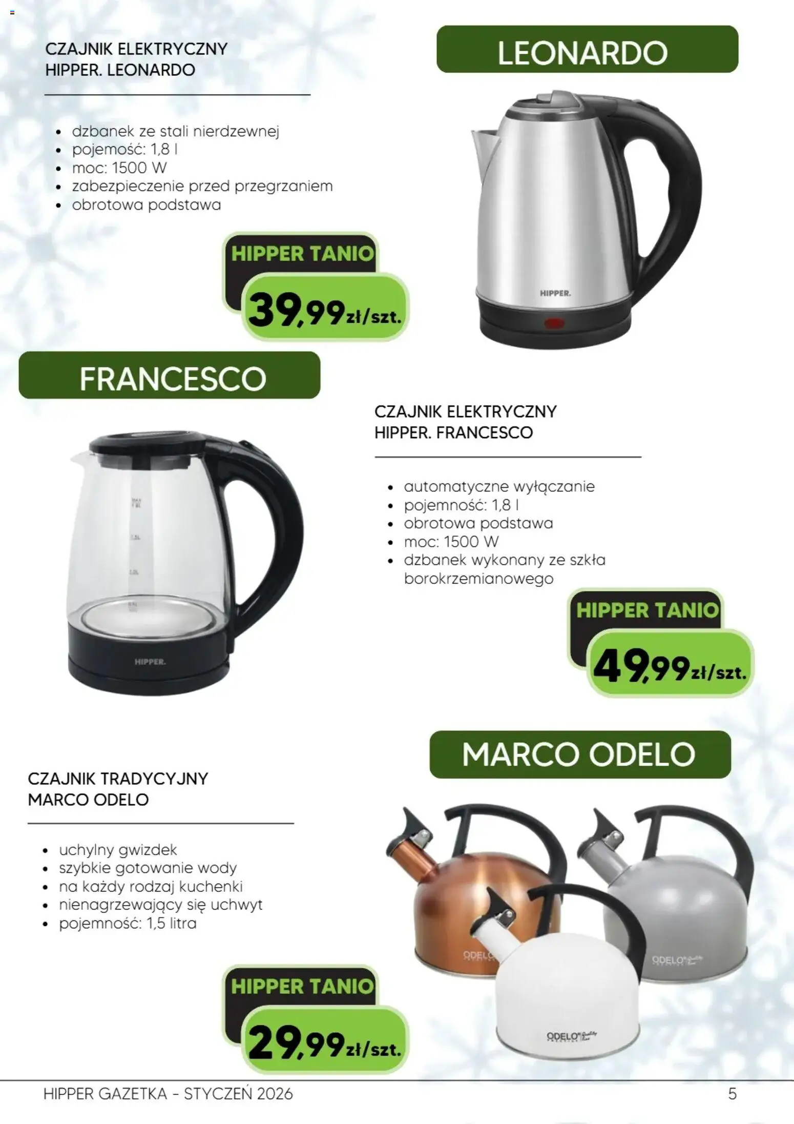 Hipper Gazetka od 10.01.2026 | Strona: 5 | Produkty: Dzbanek, Czajnik