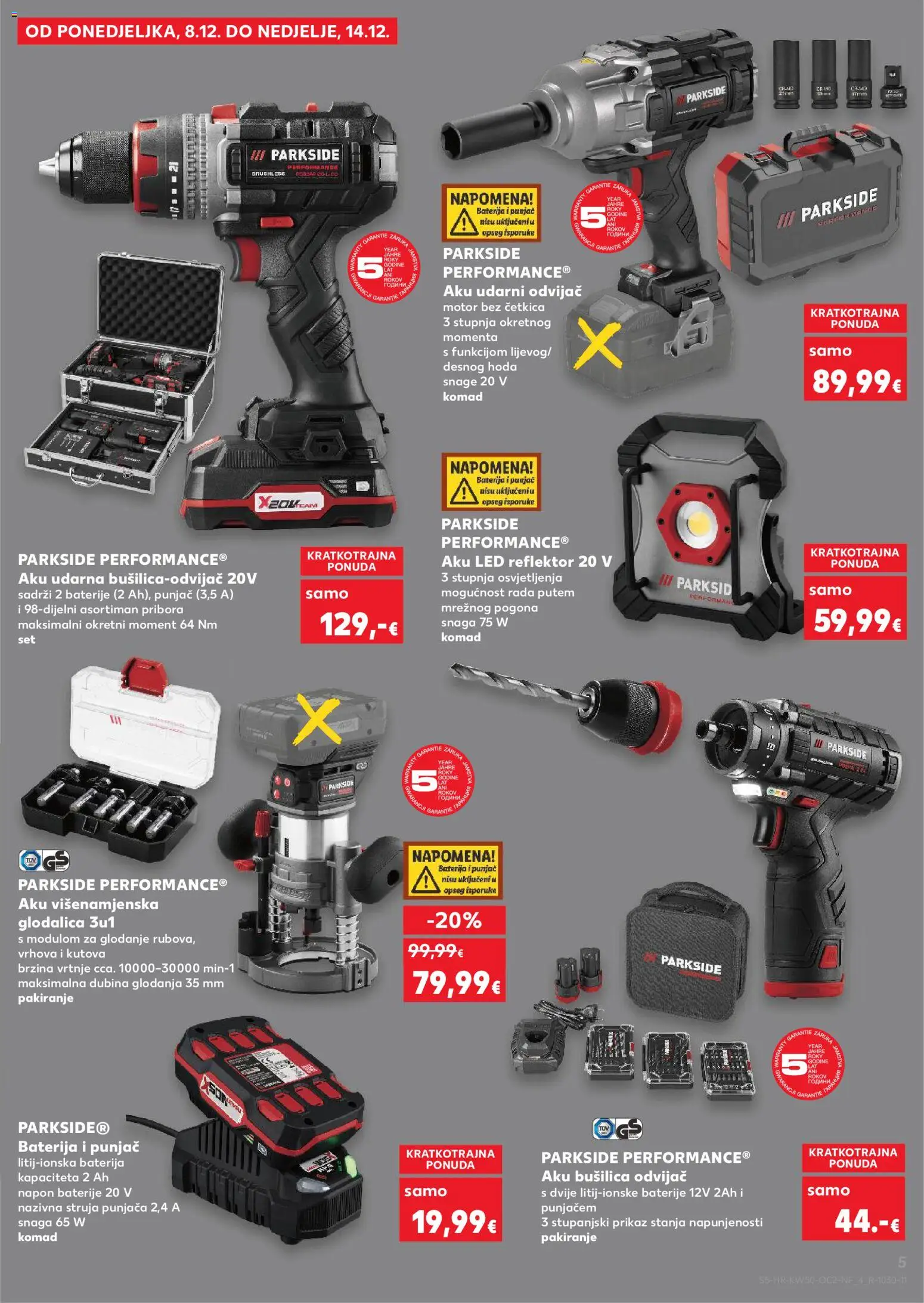 Kaufland katalog | vrijedi od 10.12.2025 | Stranica: 5 | Proizvodi: Baterije, Reflektor, Glodalica, Parkside