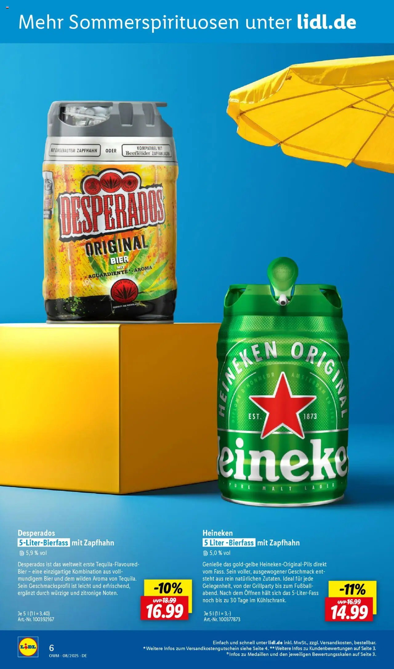 Lidl - Wein & Spirituosen im Onlineshop - gültig ab dem 01.08.2025 | Seite: 6 | Produkte: Bier, Fußball, Heineken, Desperados