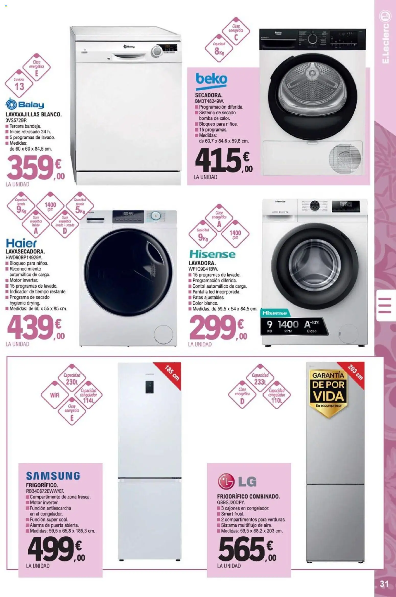 E.Leclerc folleto │ válido desde el 07.01.2026 | Página: 31 | Productos: Congelador, Secadora, Lavavajillas