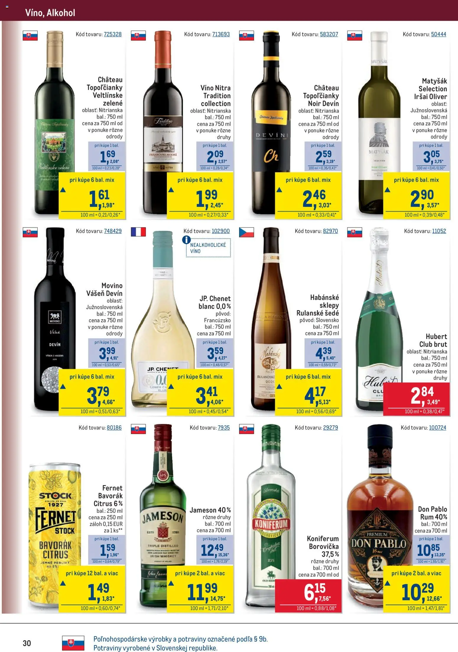 Nové Metro akcie – leták je platný od 10.12.2025 | Strana: 30 | Produkty: Jameson, Koniferum, Fernet Stock, Nealkoholické víno