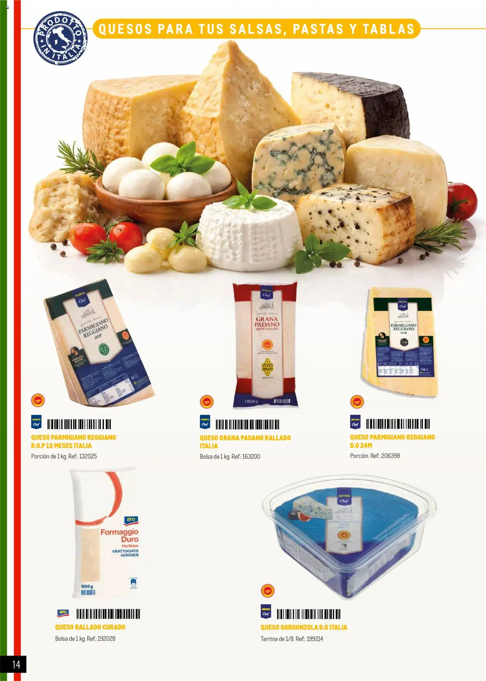 Makro Restaurantes italianos Norte │ válido desde el 27.03.2026 | Página: 14 | Productos: Queso, Queso rallado, Bolsa