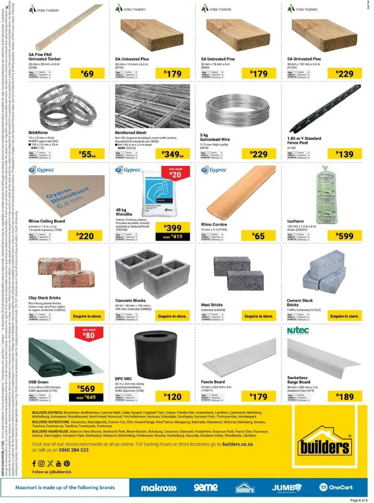 New Builders catalogue – valid from 07.10.2025 | Page: 8 | Products: Plaster, Stock, Cement, Clay