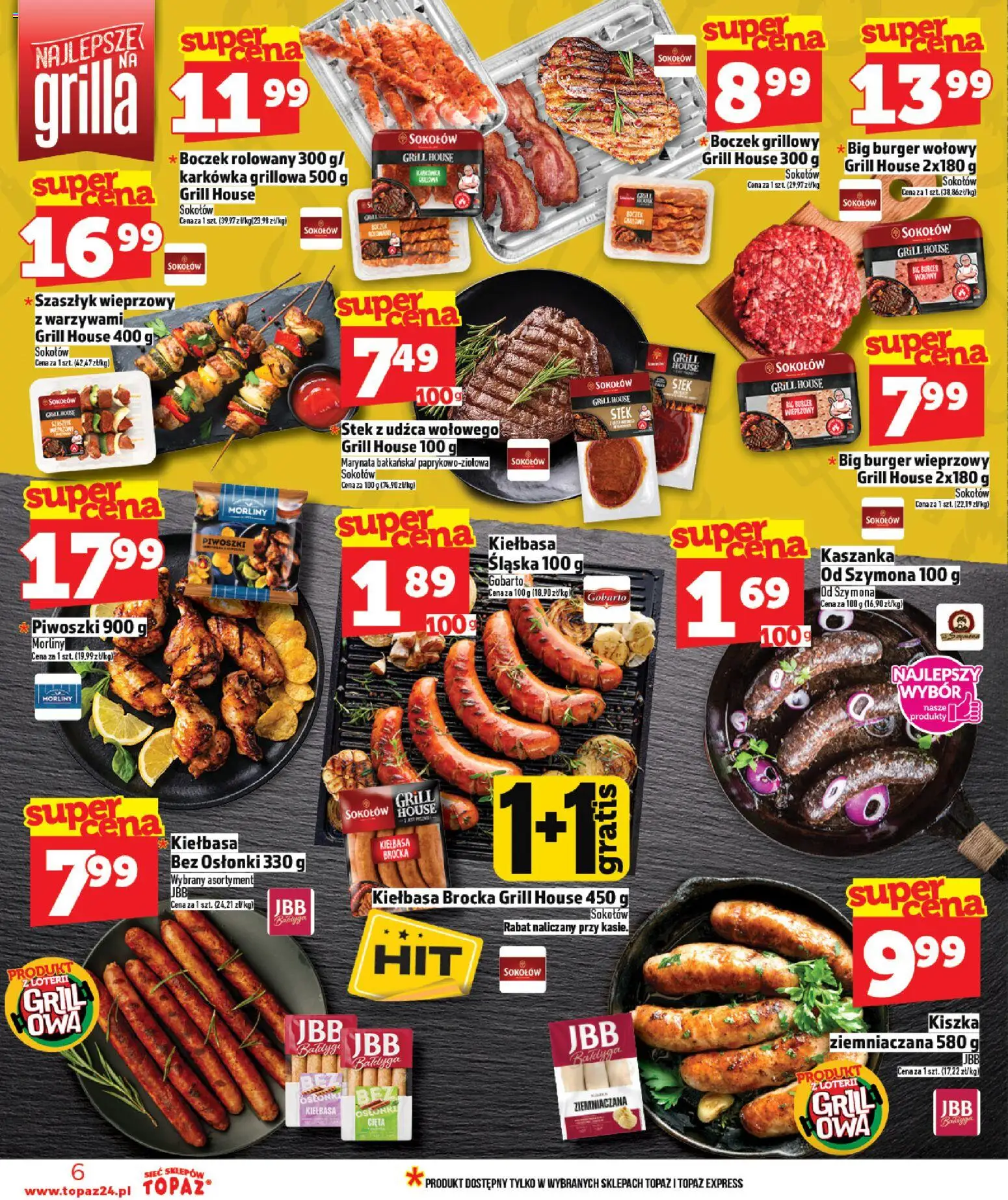 Topaz gazetka od 23.04.2026 | Strona: 6 | Produkty: Burger wołowy, Karkówka, Grill, Boczek