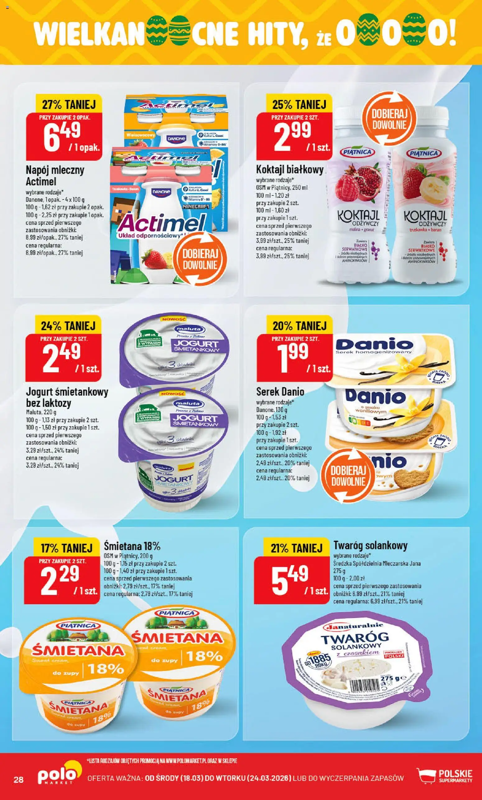 POLOmarket gazetka od 18.03.2026 | Strona: 28 | Produkty: Bez laktozy, Serek homogenizowany, Serek, Twaróg