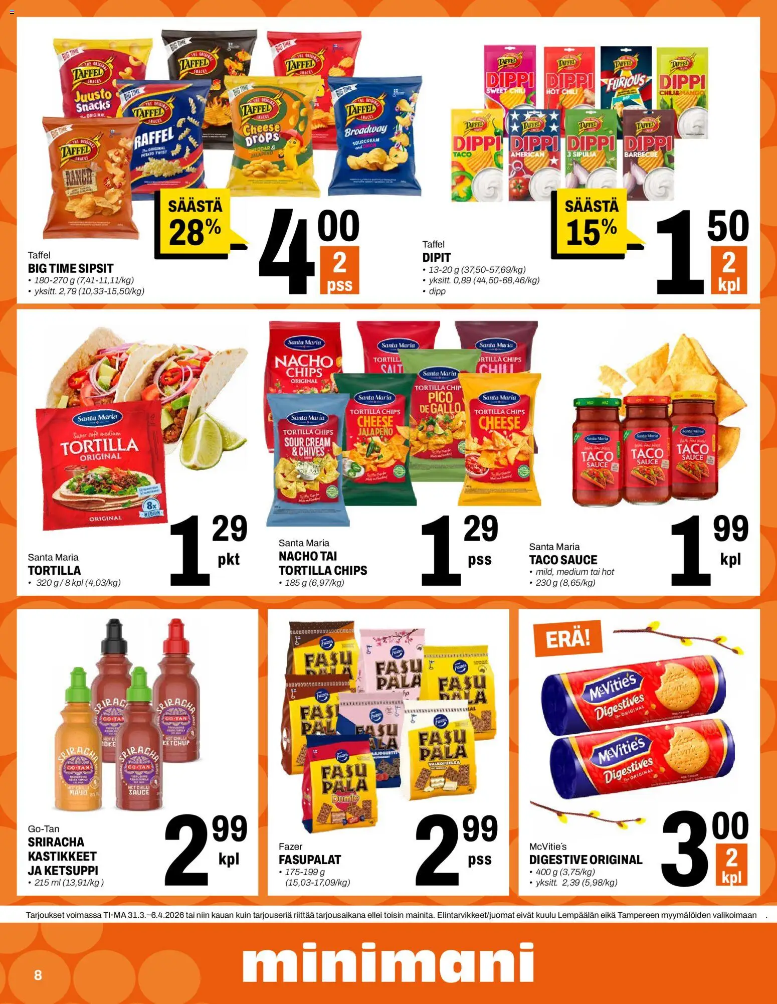 Minimani Tarjoukset - Jyväskylä – voimassa 31.03.2026 alkaen | Sivu: 8 | Tuotteet: Sriracha, Cheddar, Chili, Juusto