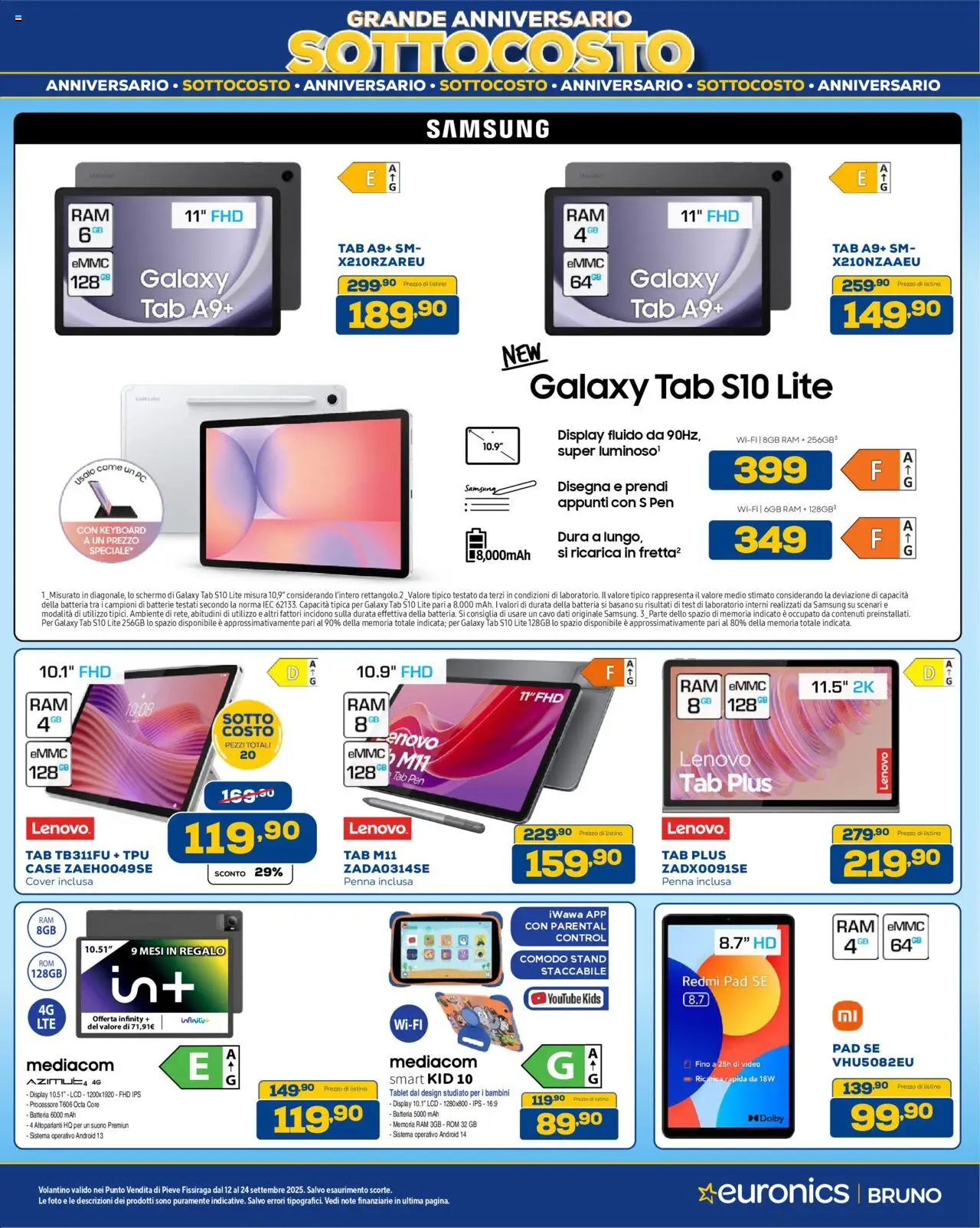 Volantino Euronics del 12.09.2025 | Pagina: 12 | Prodotti: Tablet, Cavo, Batterie, Samsung