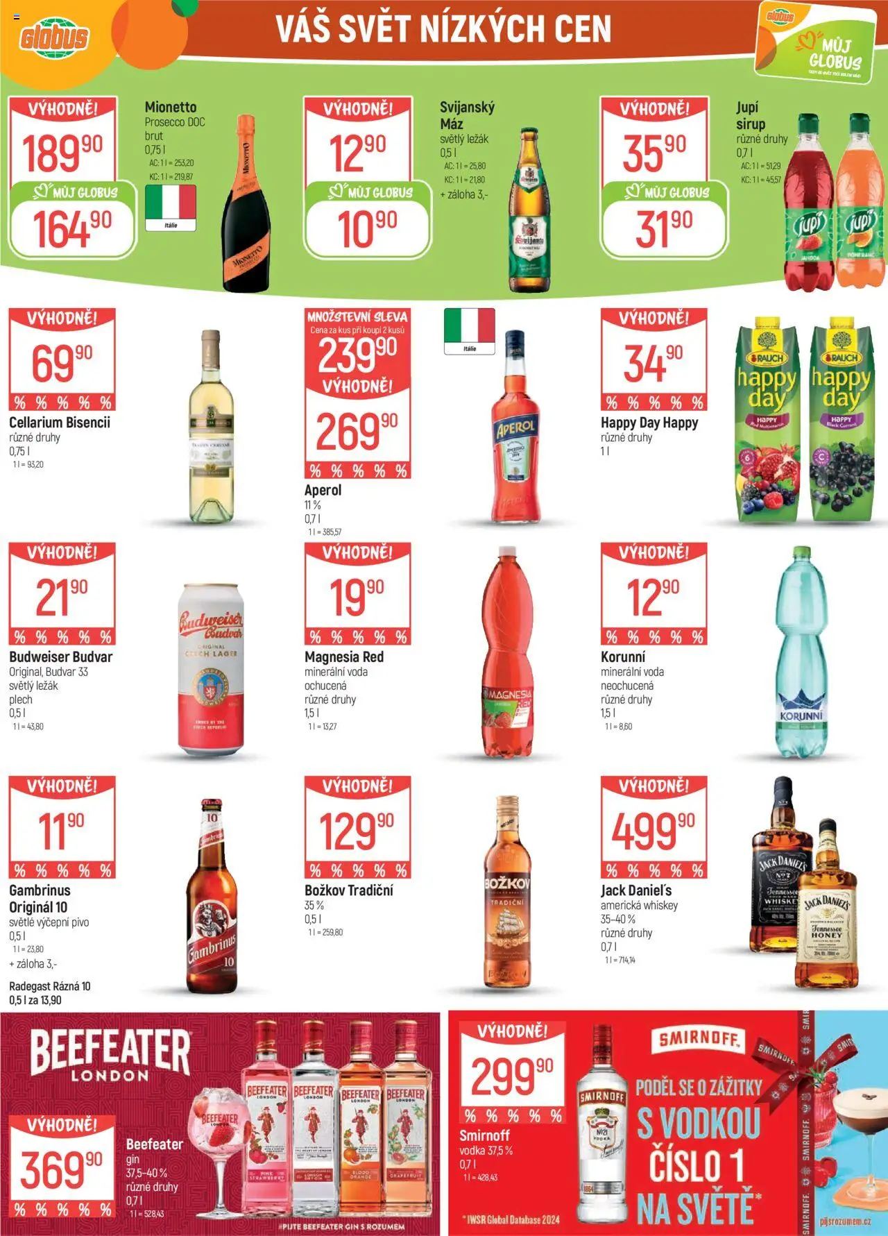 Globus leták - České Budějovice od 10.09.2025 | Strana: 21 | Produkty: Voda, Mionetto, Jack Daniel’s, Magnesia Red