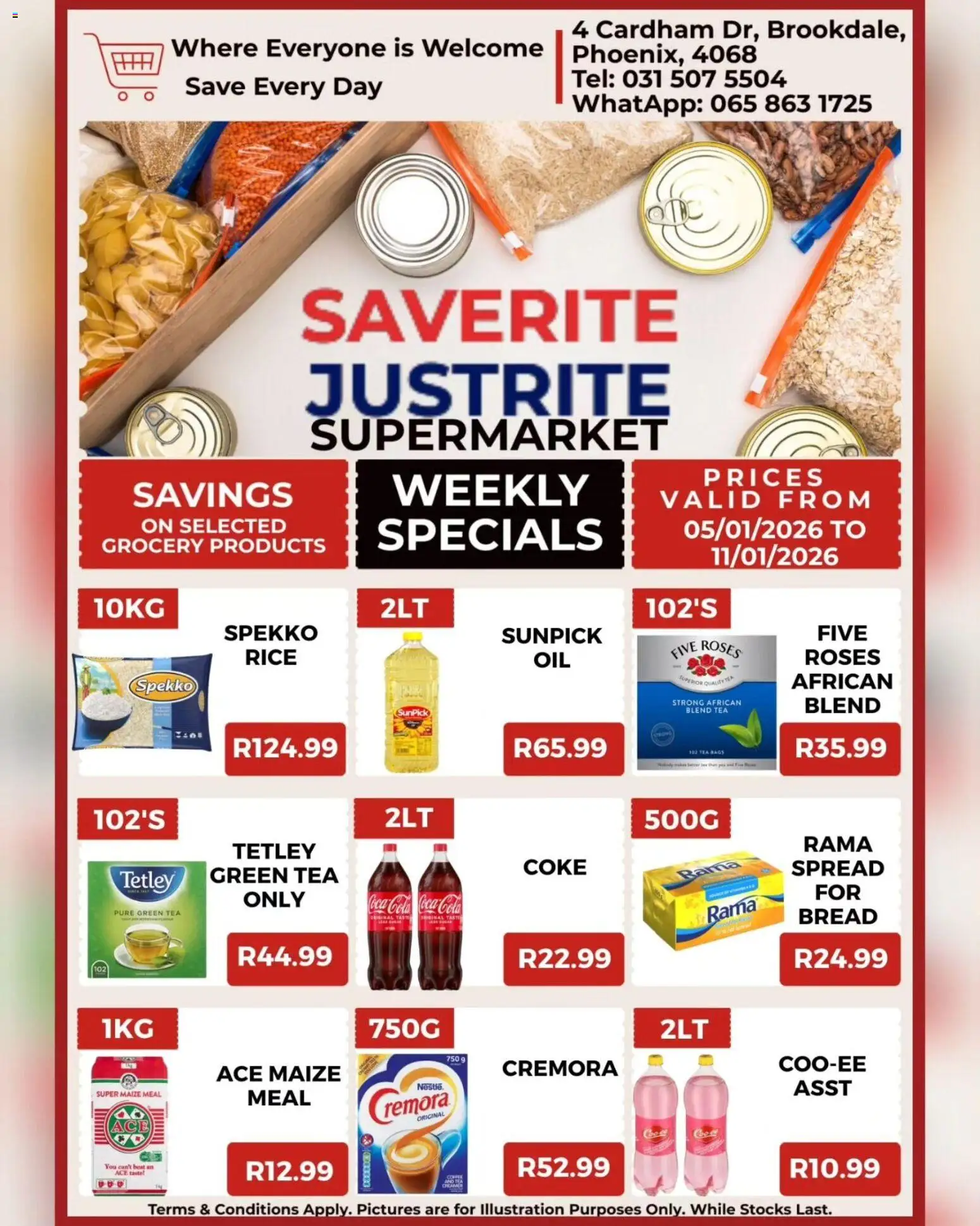 New Saverite catalogue – valid from 05.01.2026 | Page: 2 | Products: Coke, Maize meal, Bread, Rice