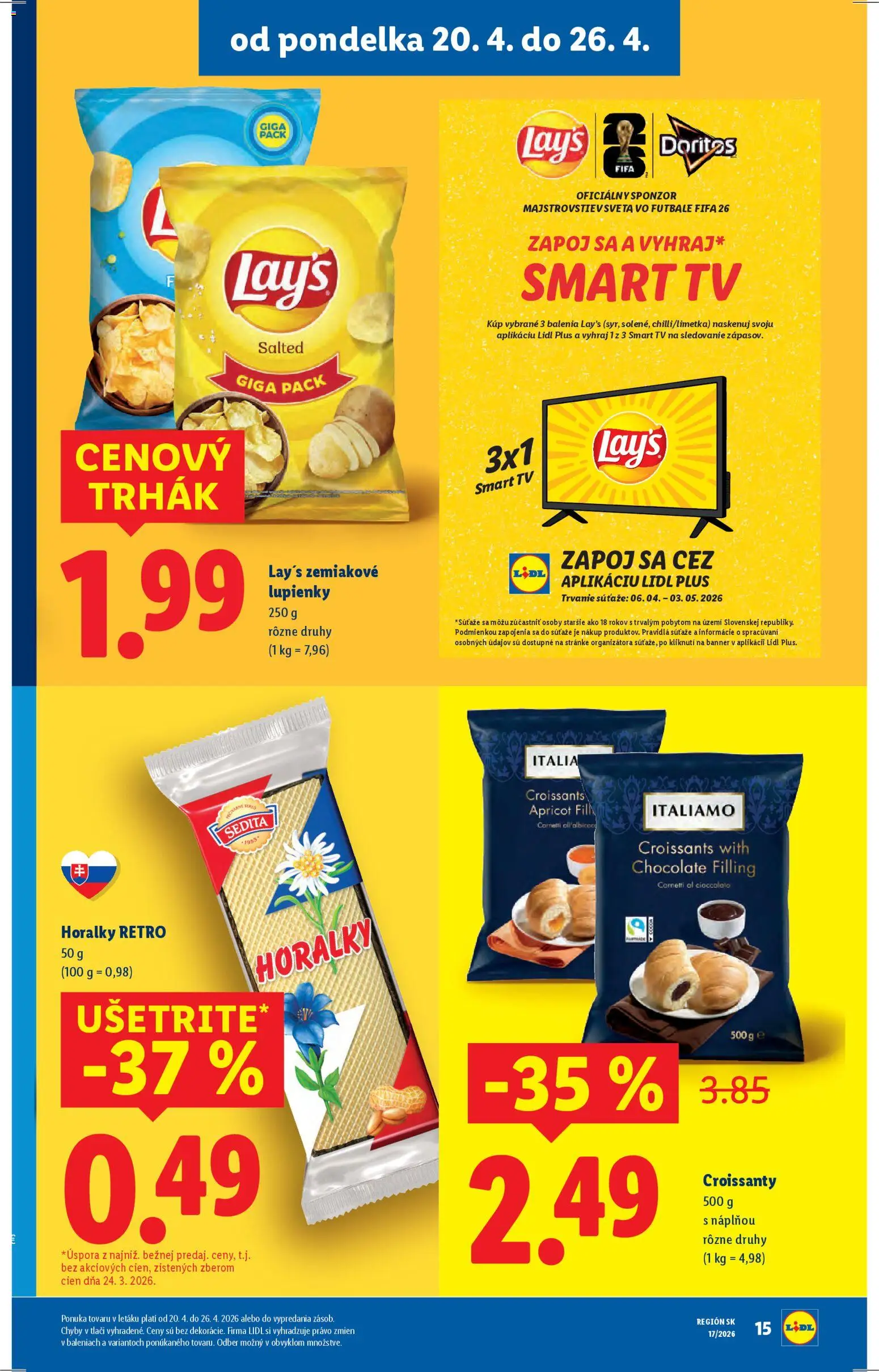 Nové Lidl akcie – leták je platný od 20.04.2026 | Strana: 15 | Produkty: Tv, Croissant, Horálky