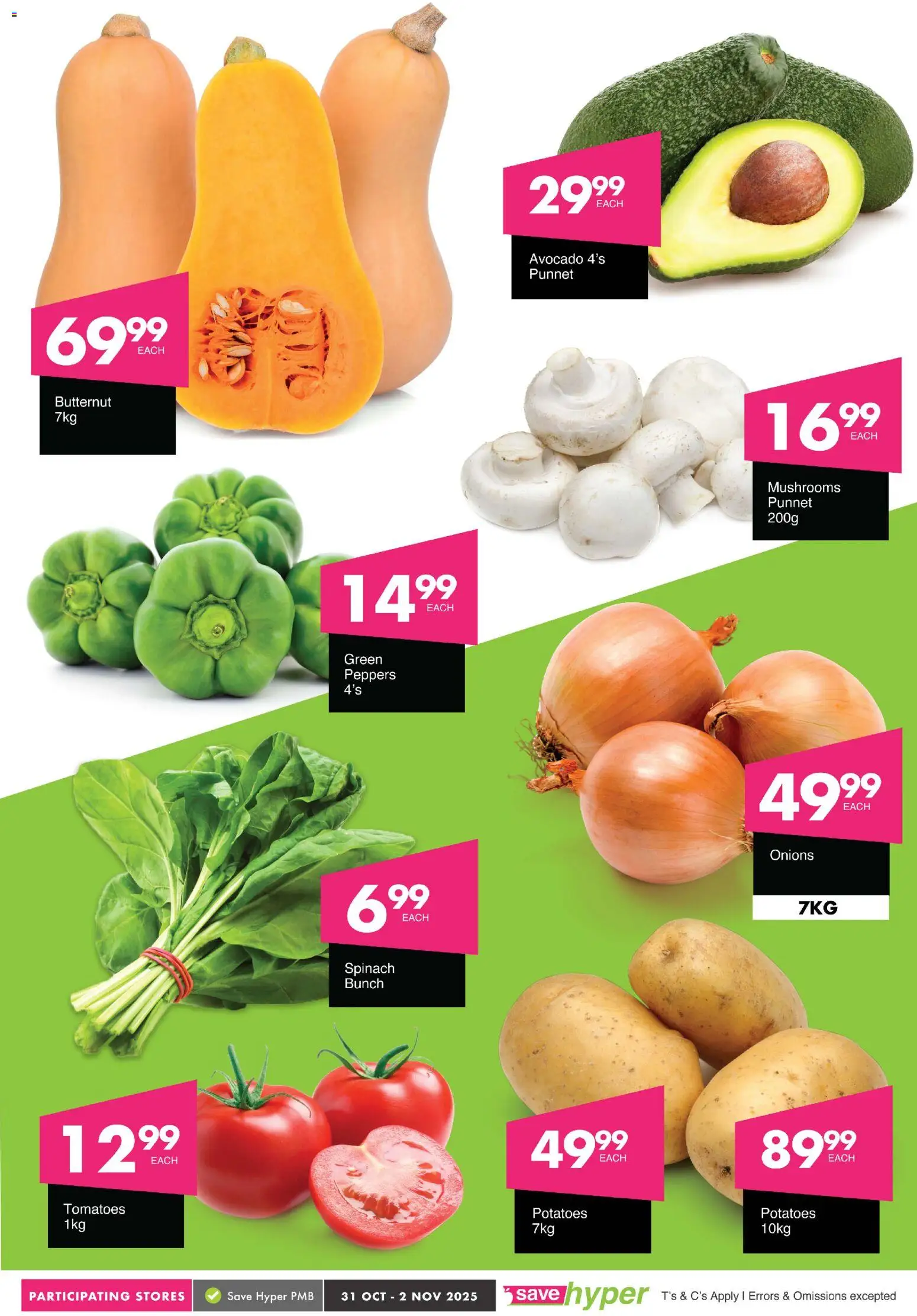 New Save catalogue – valid from 31.10.2025 | Page: 2 | Products: Mushrooms, Tomatoes, Potatoes, Onions