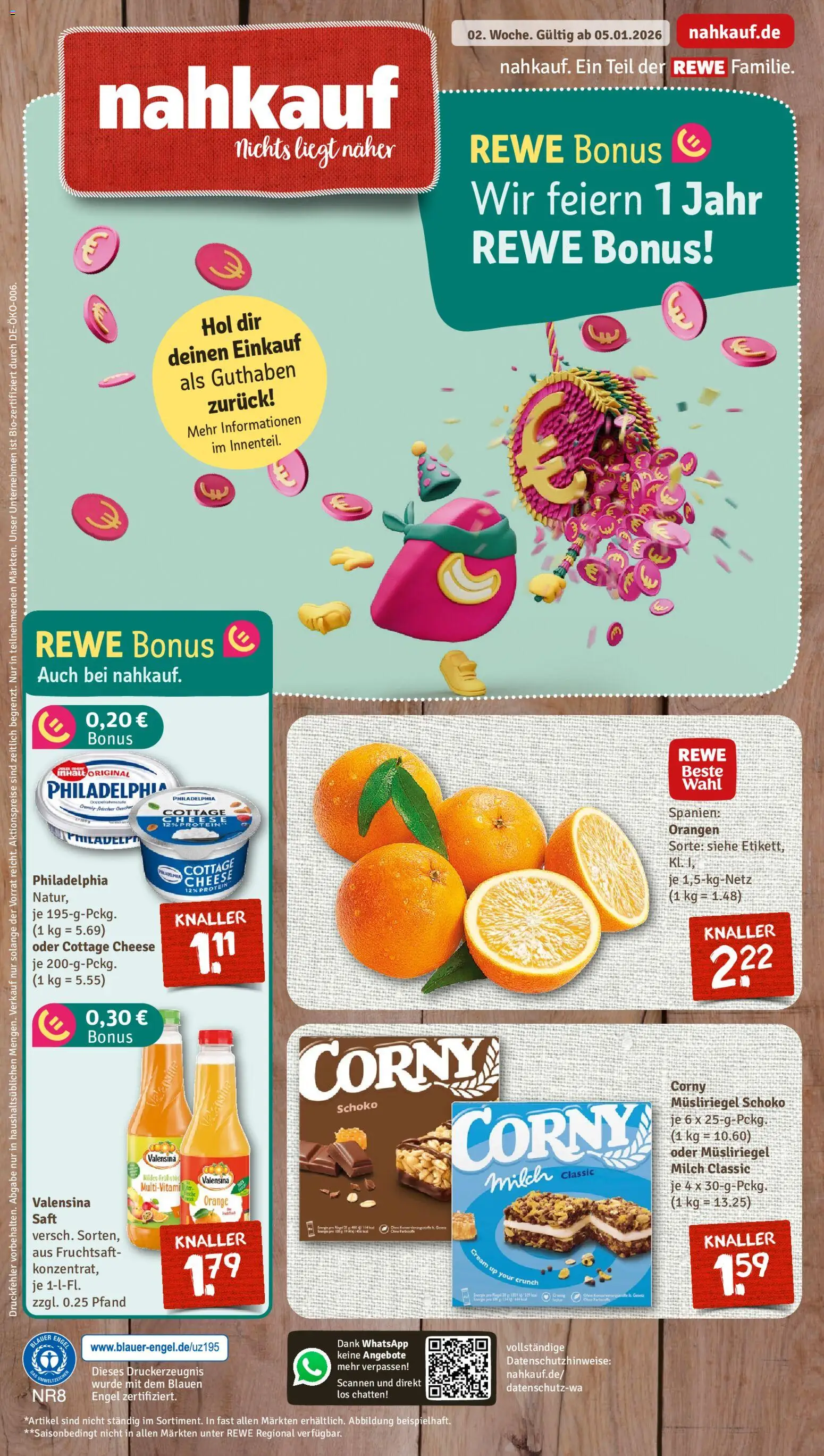 Nahkauf Prospekt – gültig ab 04.01.2026 | Seite: 1 | Produkte: Milch, Philadelphia, Saft, Fruchtsaft