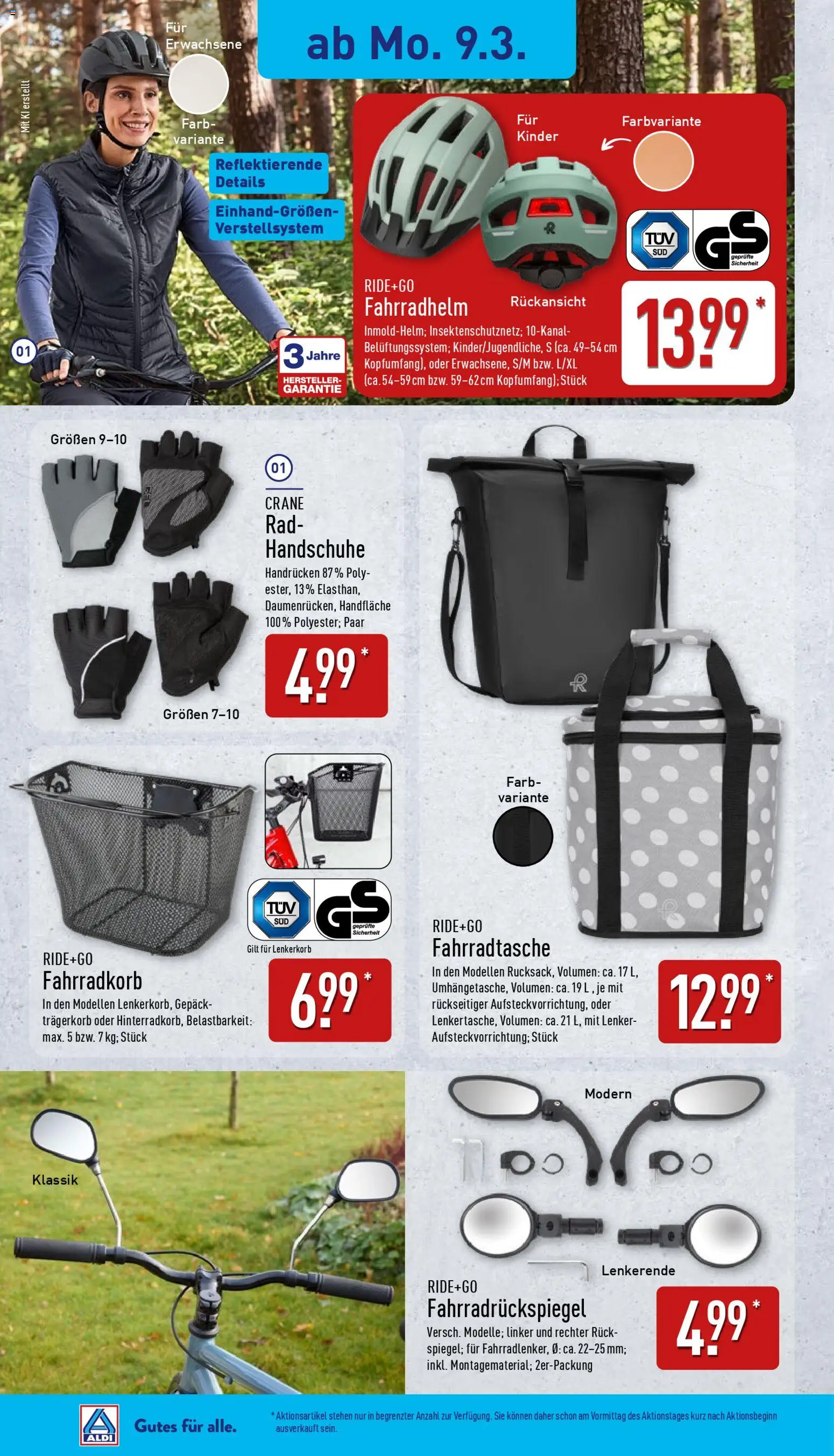 Aldi Ausblick – gültig ab 09.03.2026 | Seite: 5 | Produkte: Fahrradhelm, Handschuhe