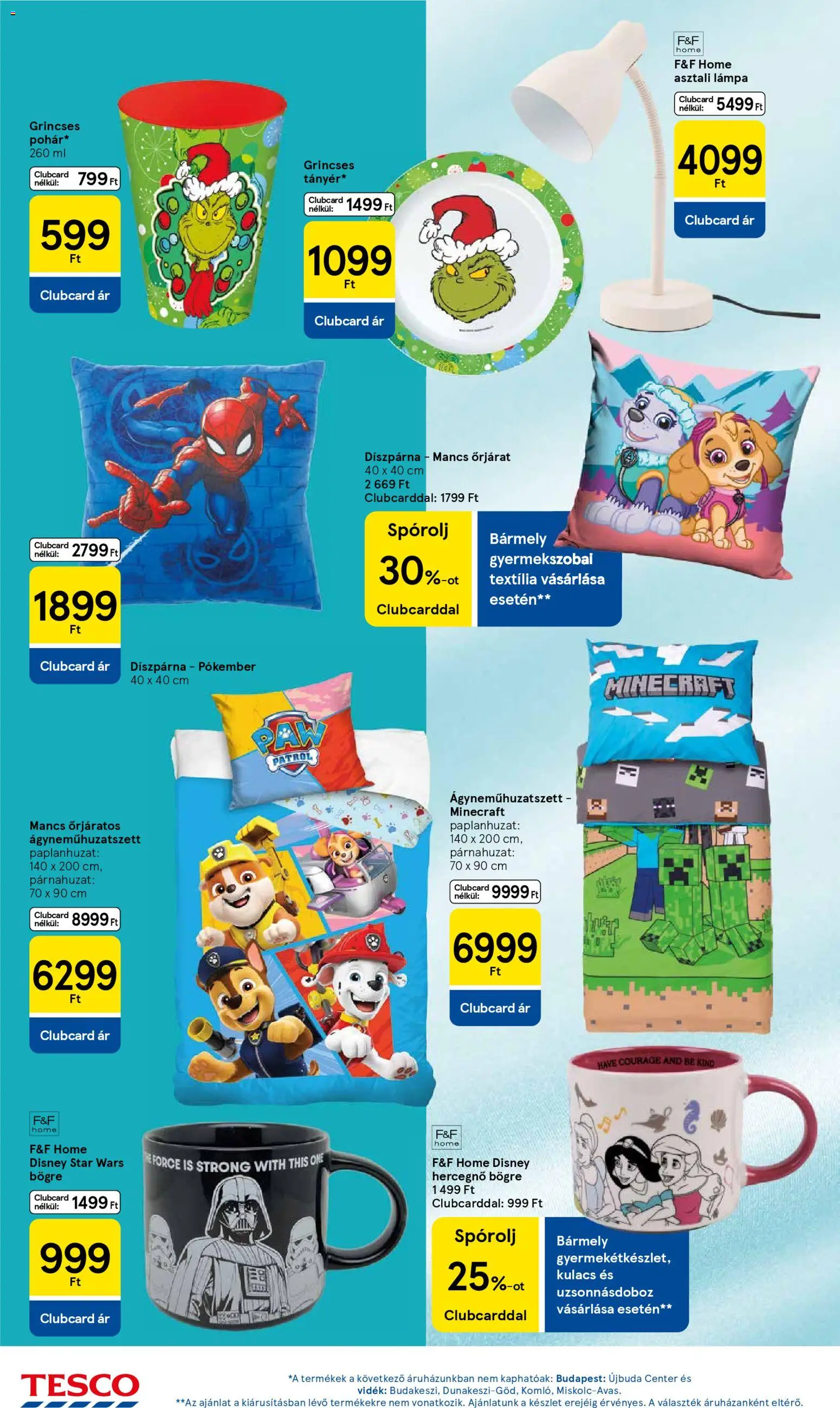 Tesco akciós ujság - amely érvényes a következő dátumtól: 30.10.2025 | Oldal: 12 | Termékek: Bögre, Kulacs, Lámpa, Díszpárna