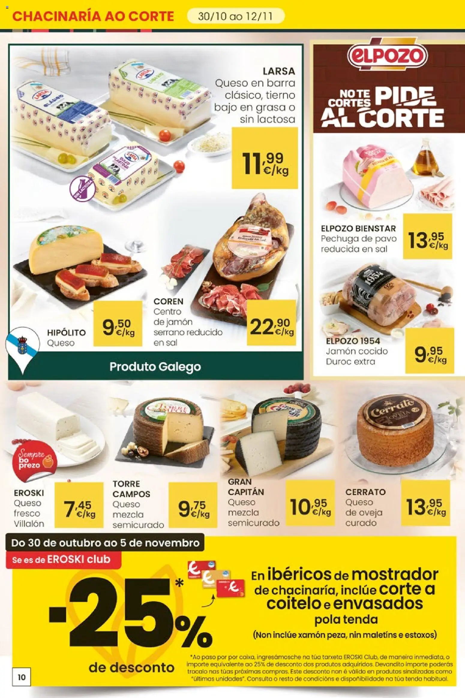 Eroski - Oferta 3x2 │ válido desde el 30.10.2025 | Página: 10 | Productos: Queso, Jamón, Jamón cocido