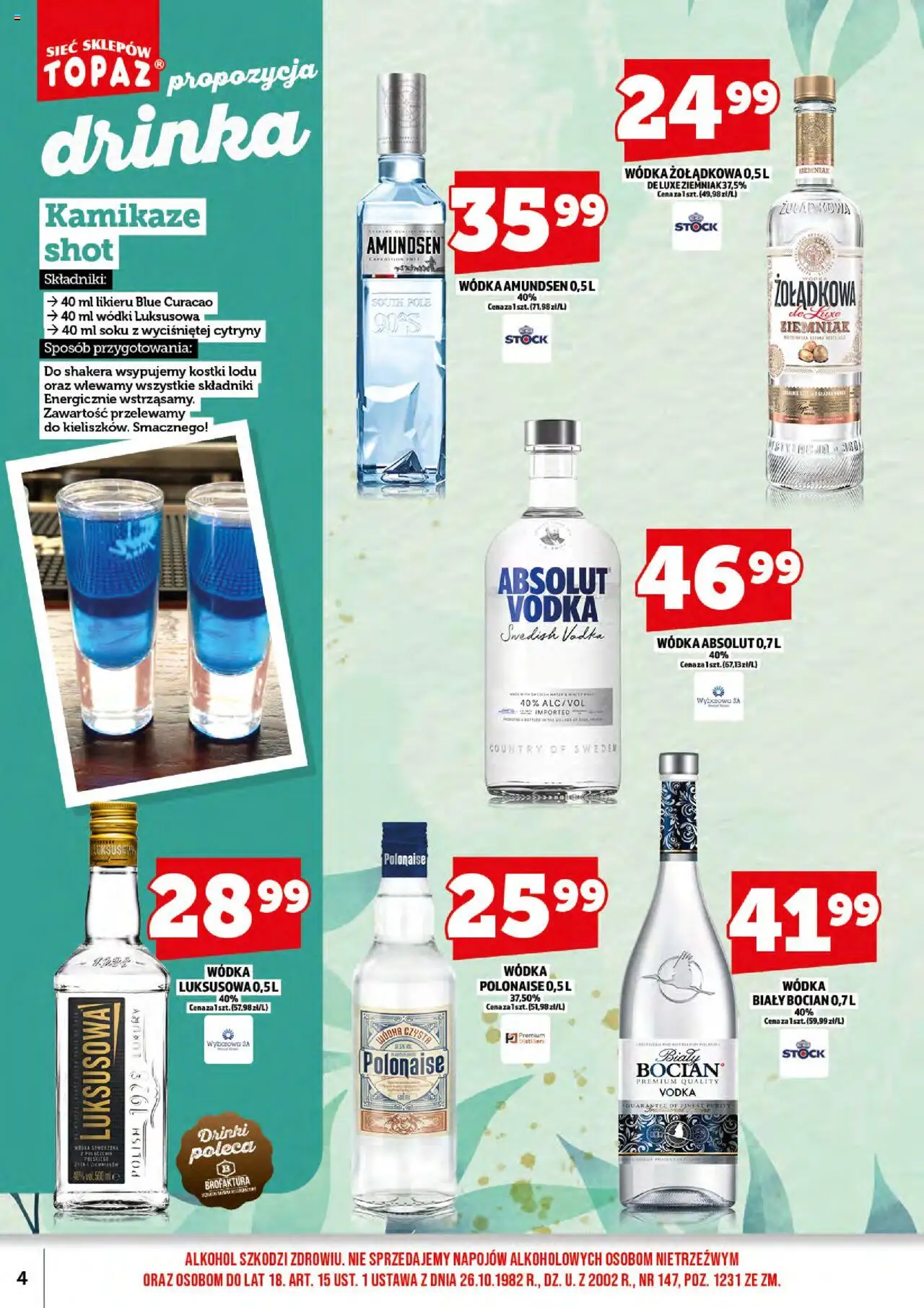 Topaz Gazetka alkoholowa od 01.06.2025 | Strona: 6 | Produkty: Wódka Absolut, Blue curacao, Vodka, Alkohol
